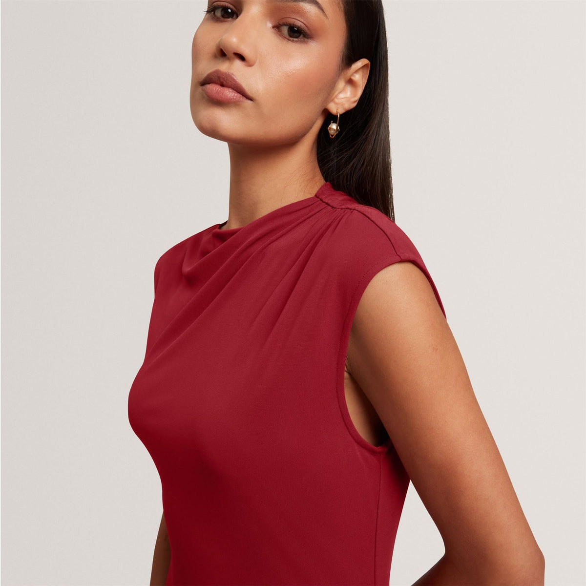 Ted Baker Printed Jersey Midi Dress With Satin Skirt