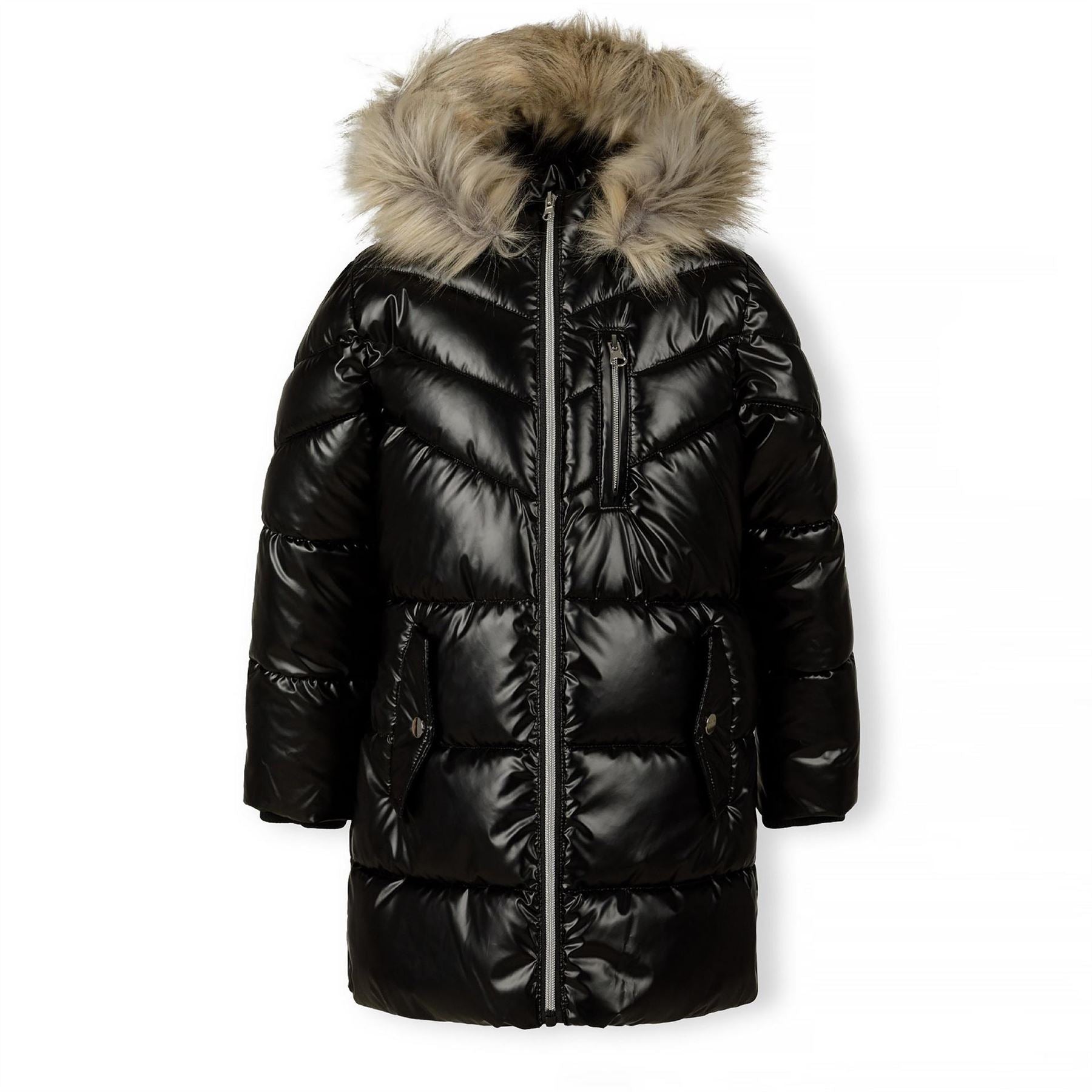 Minoti Girls Winter Coat With Detachable Faux Fur Black