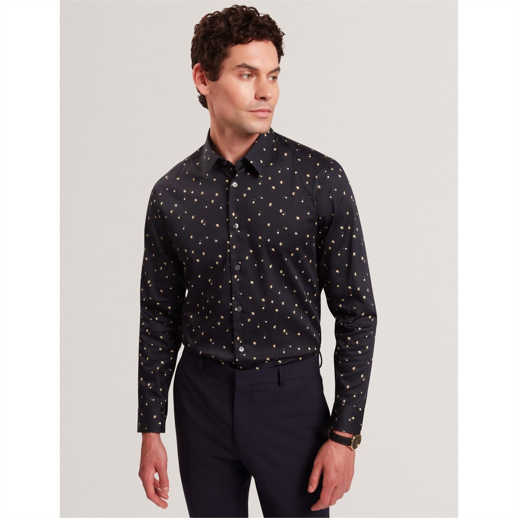 Ted Baker Floral Collared Neck Long Sleeve Slim Fit Shirt