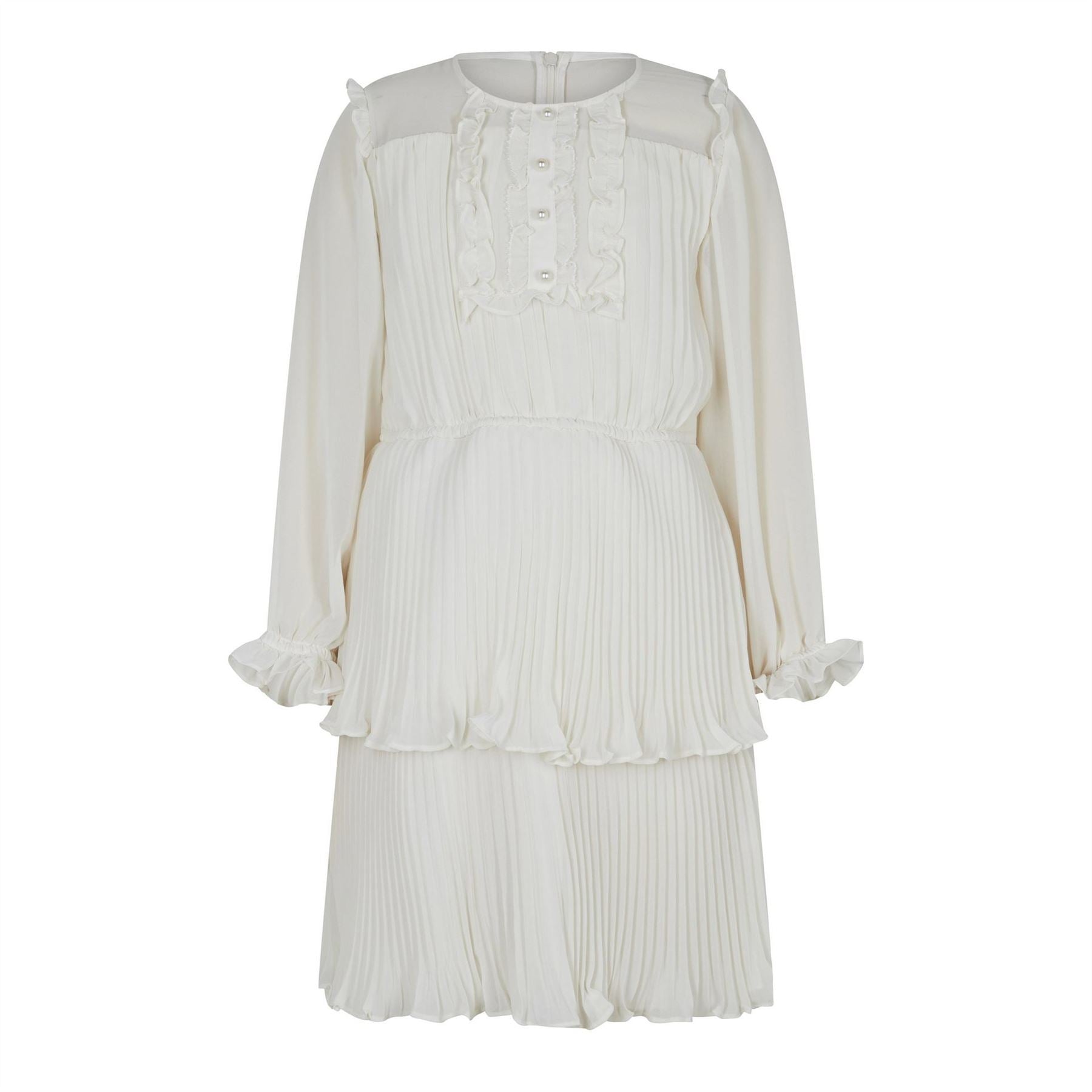Self Portrait Chiffon Crew Neck Midi Tiered Dress