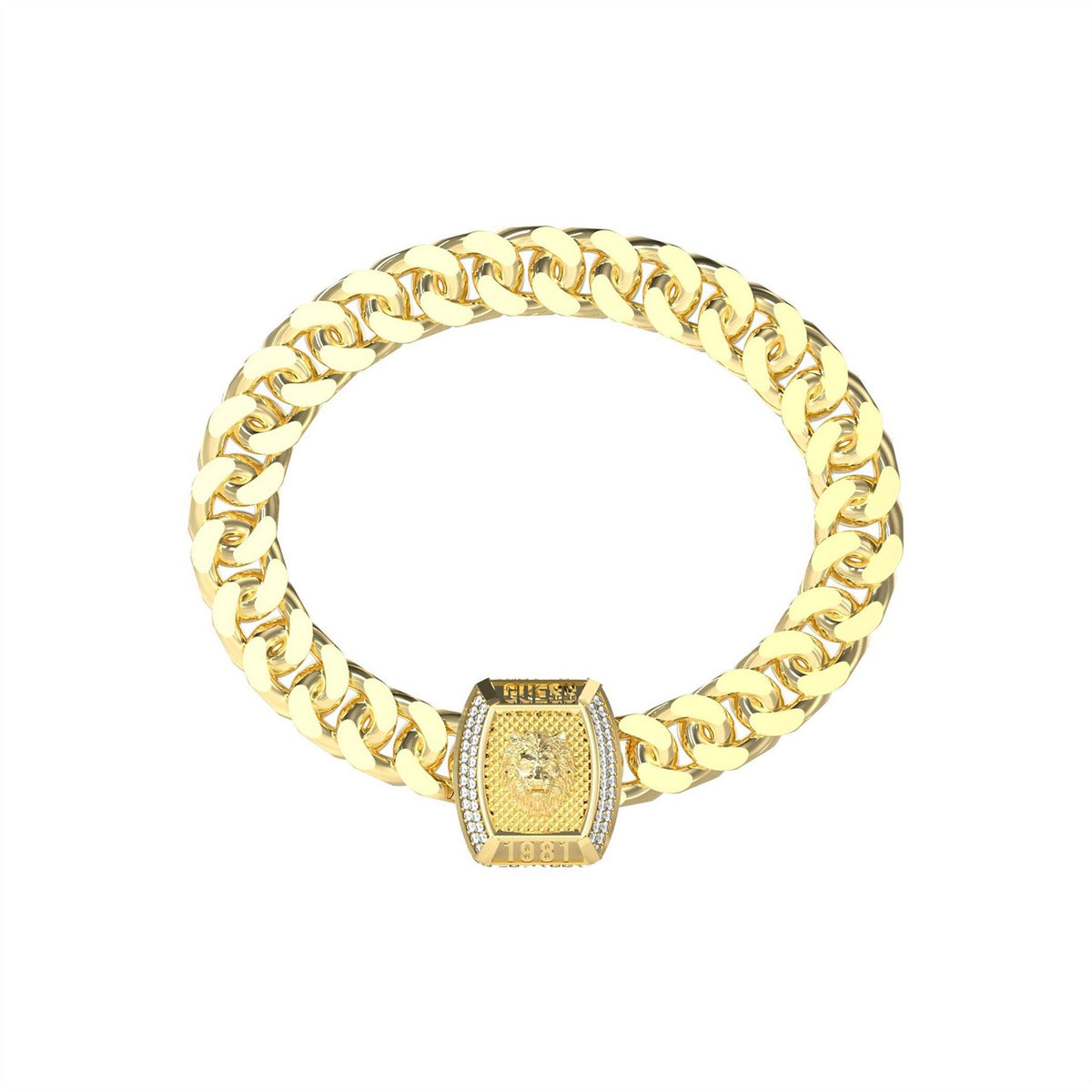 Guess Lion Crystal Stainless Steel Chain Bracelet