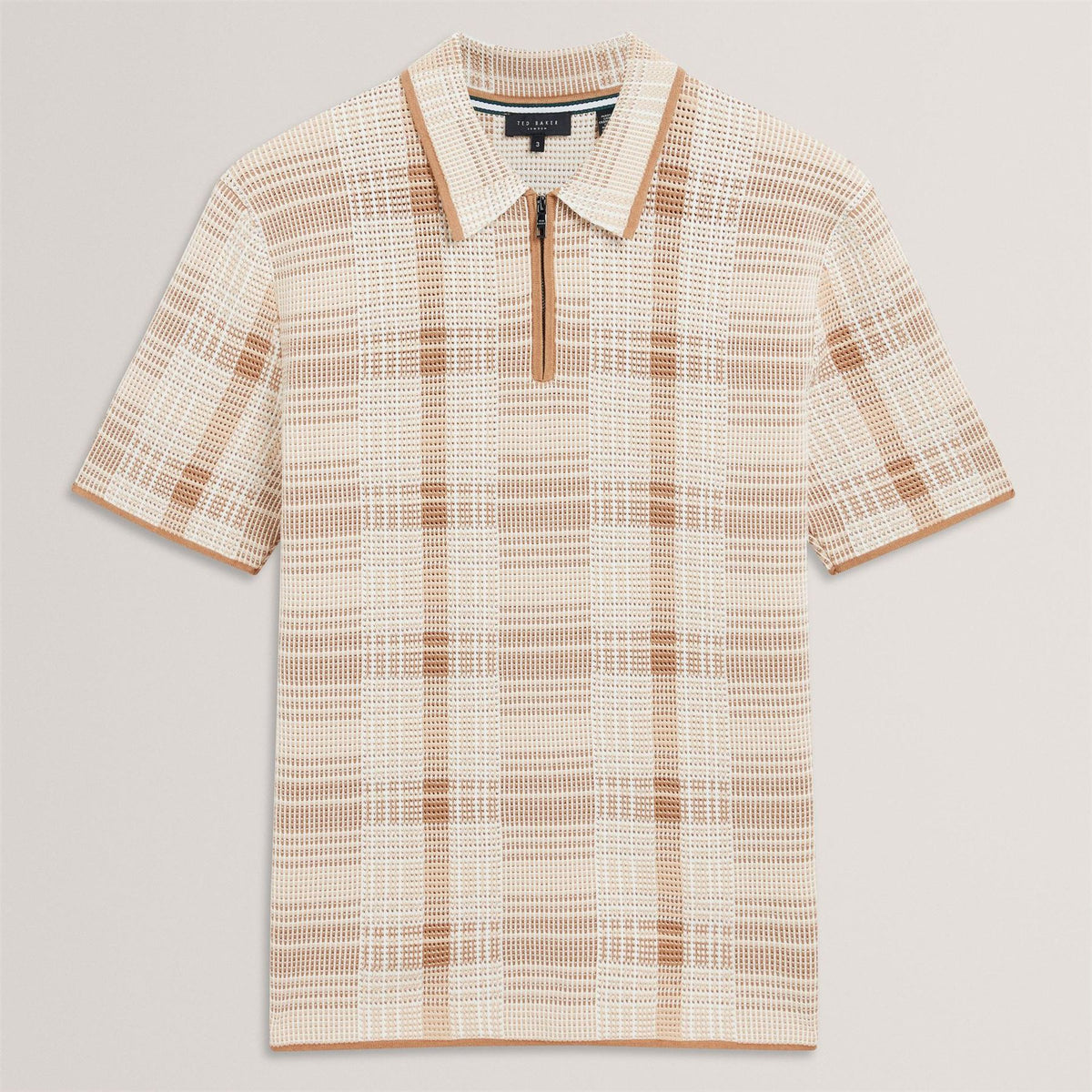 Ted Baker Checked Zip Neck Cotton Knit Polo