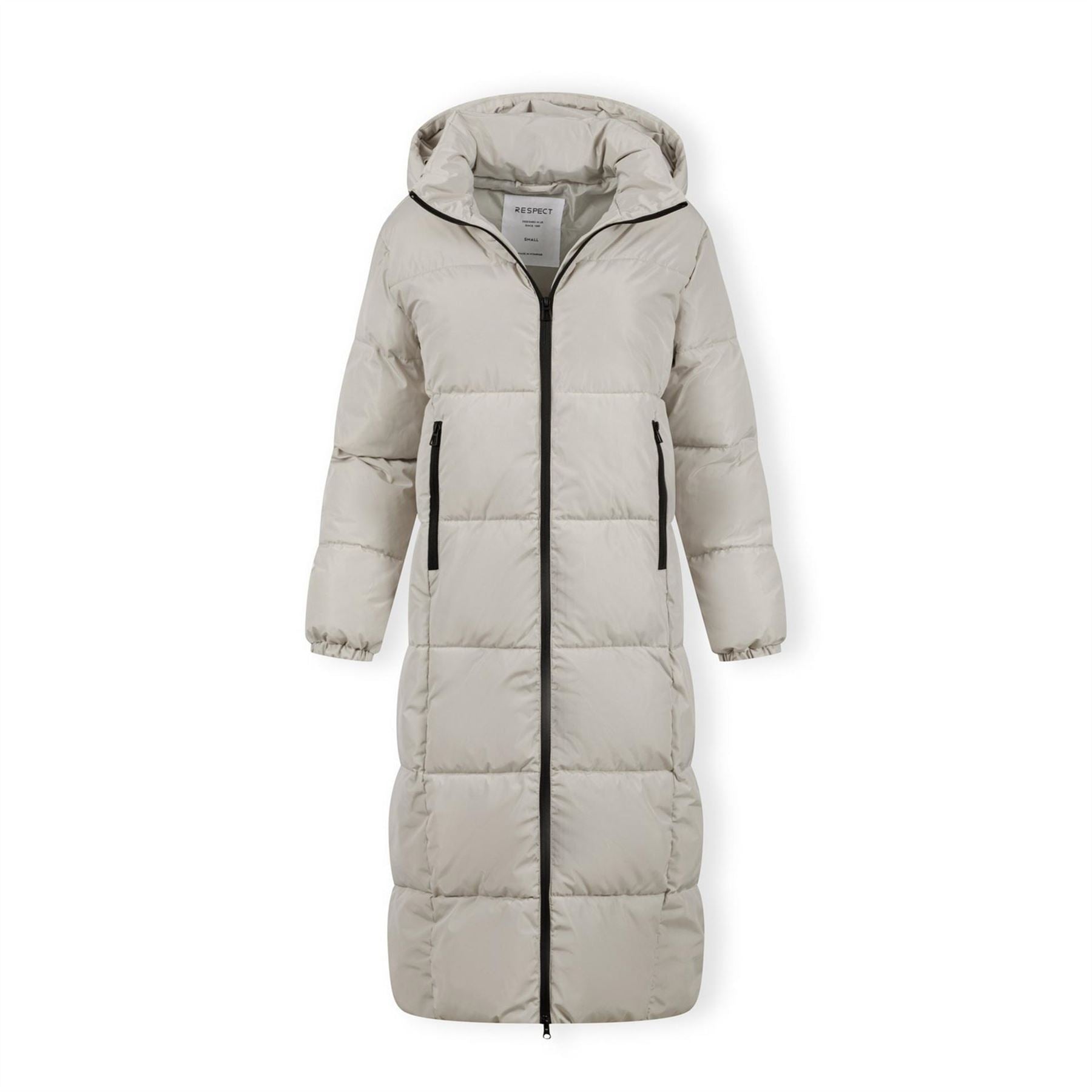Minoti Long Quilted Winter Jacket With Drawstring Hood And Zippers Cream