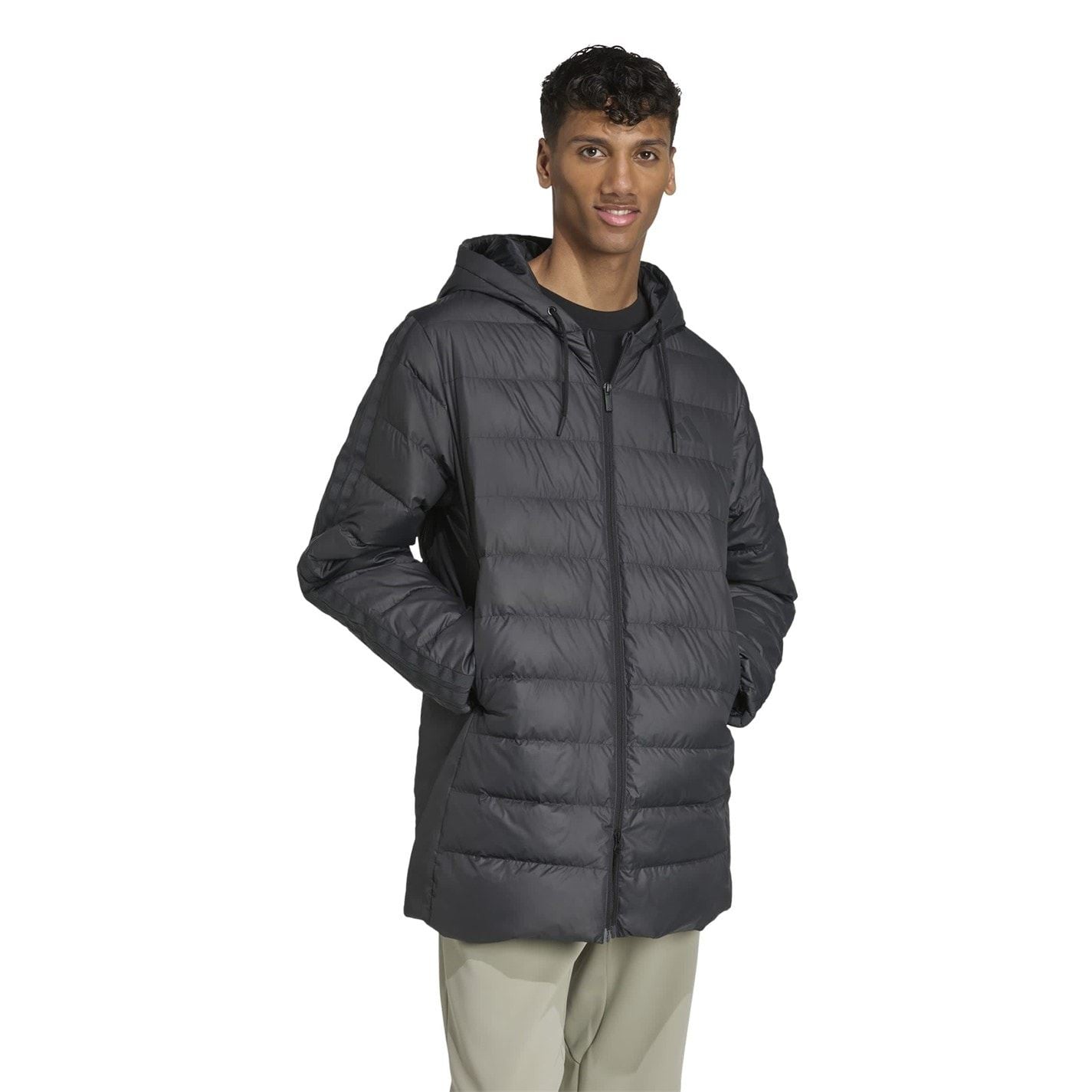 adidas Solid Patterned Hooded Down Puffer Coat