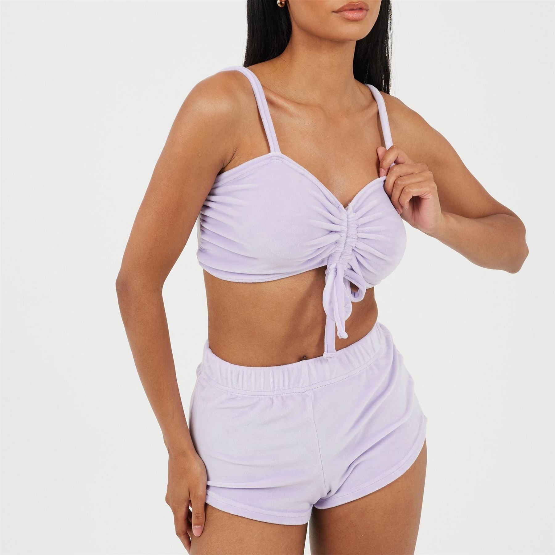 Brave Soul Womens Velour Braletter And Matching Shorts Lounge Set