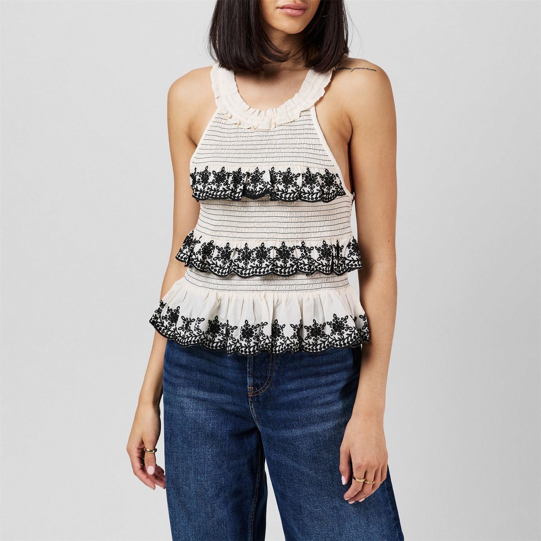 French Connection Felicity Embroidered Short Sleeve Blouse