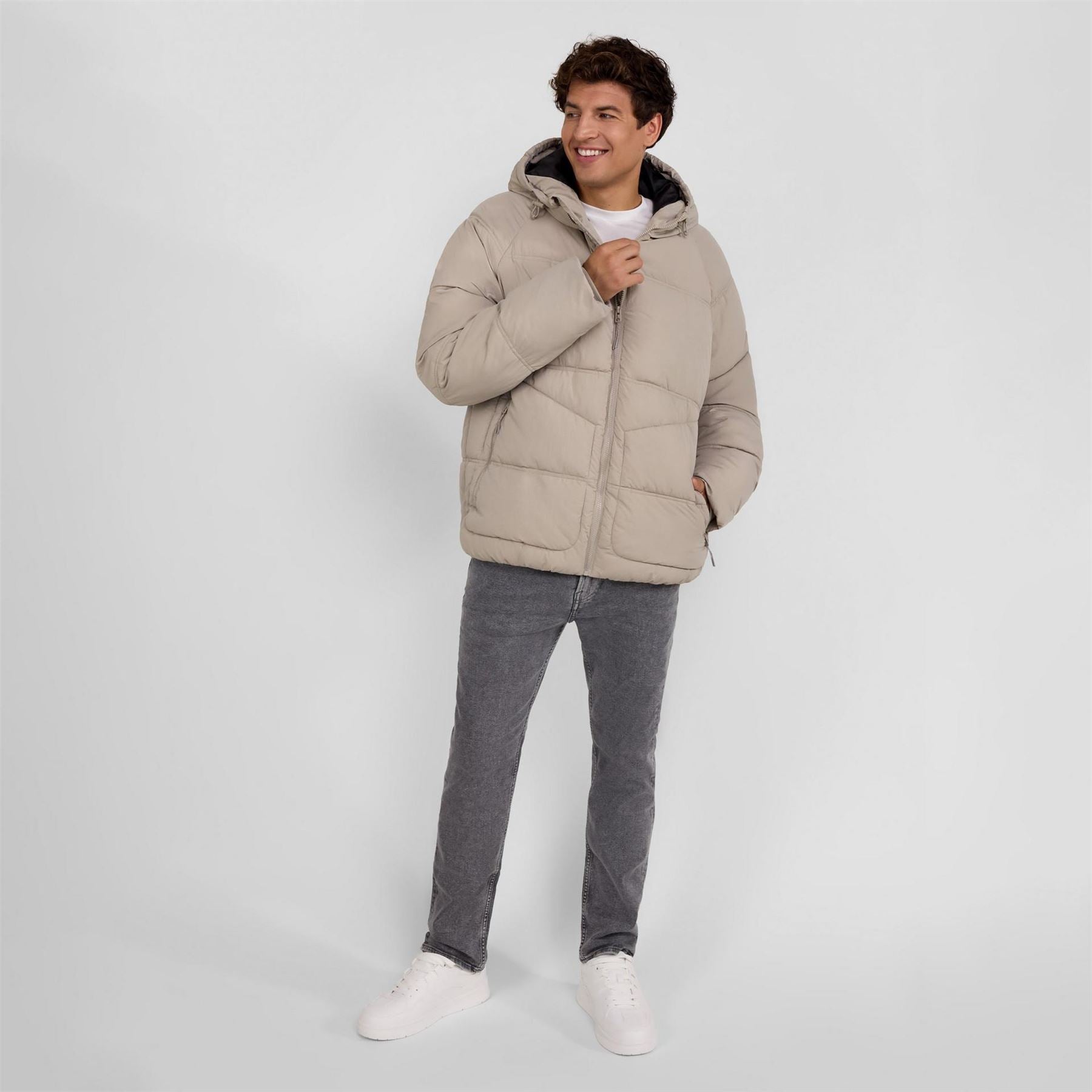 Minoti Boys Quilted Jacket Hood Zip Pockets Grey