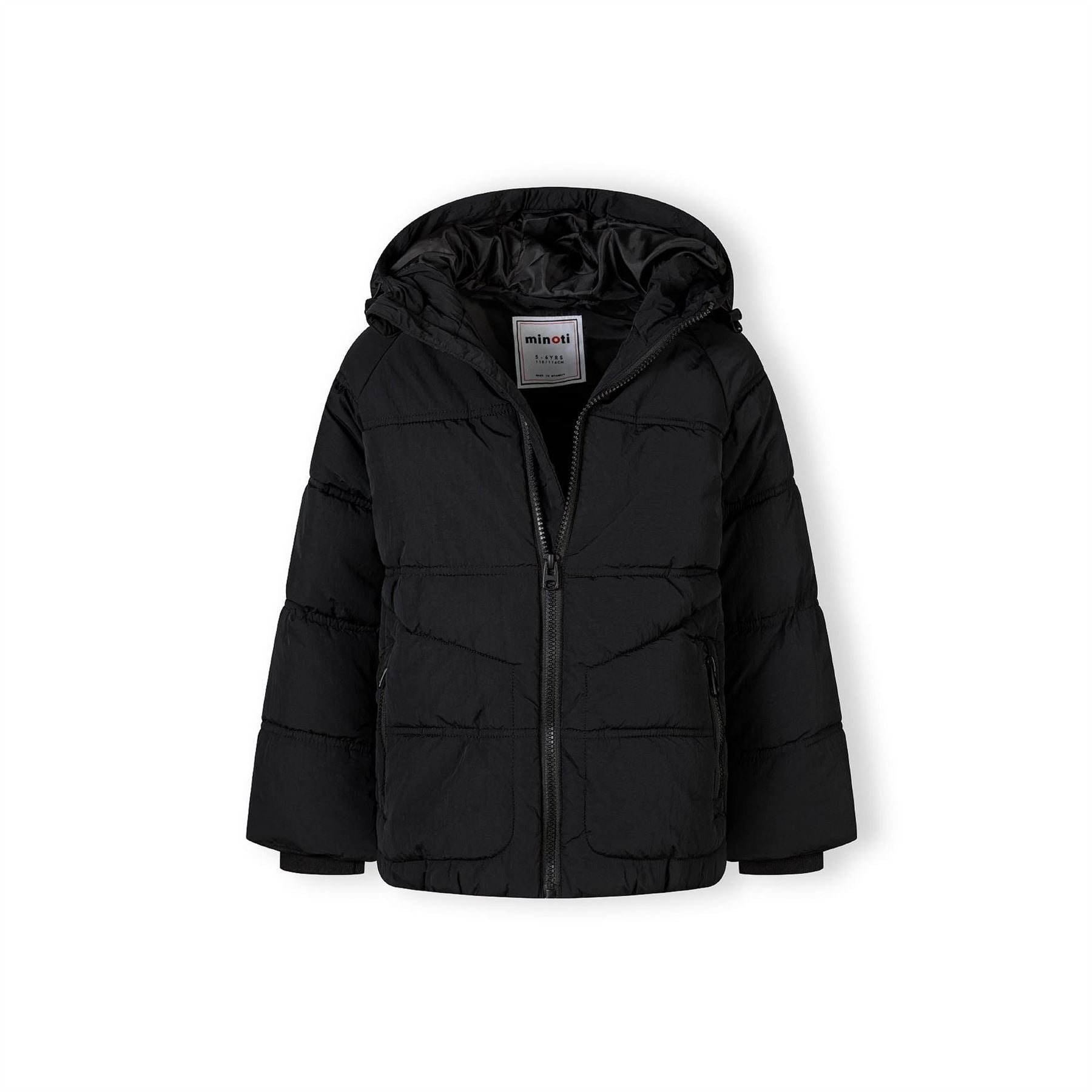 Minoti Boys Quilted Jacket With Hood Zip Pockets Black