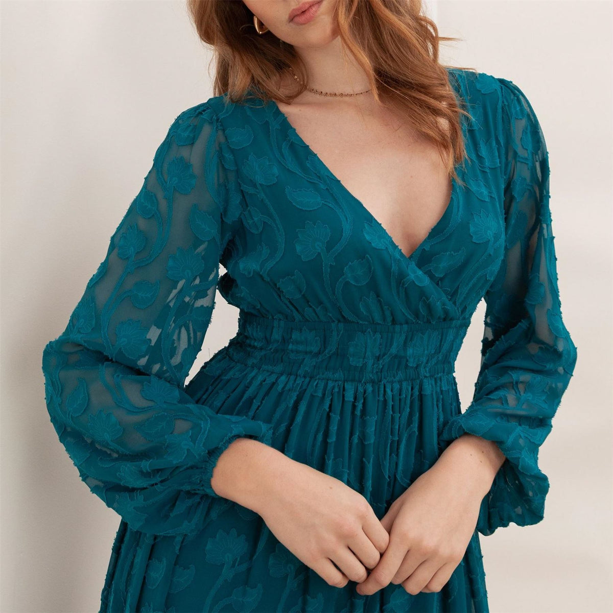 Lovedrobe Teal Floral Burnout Tie Back Maxi Dress With Asymmetric Split Hem