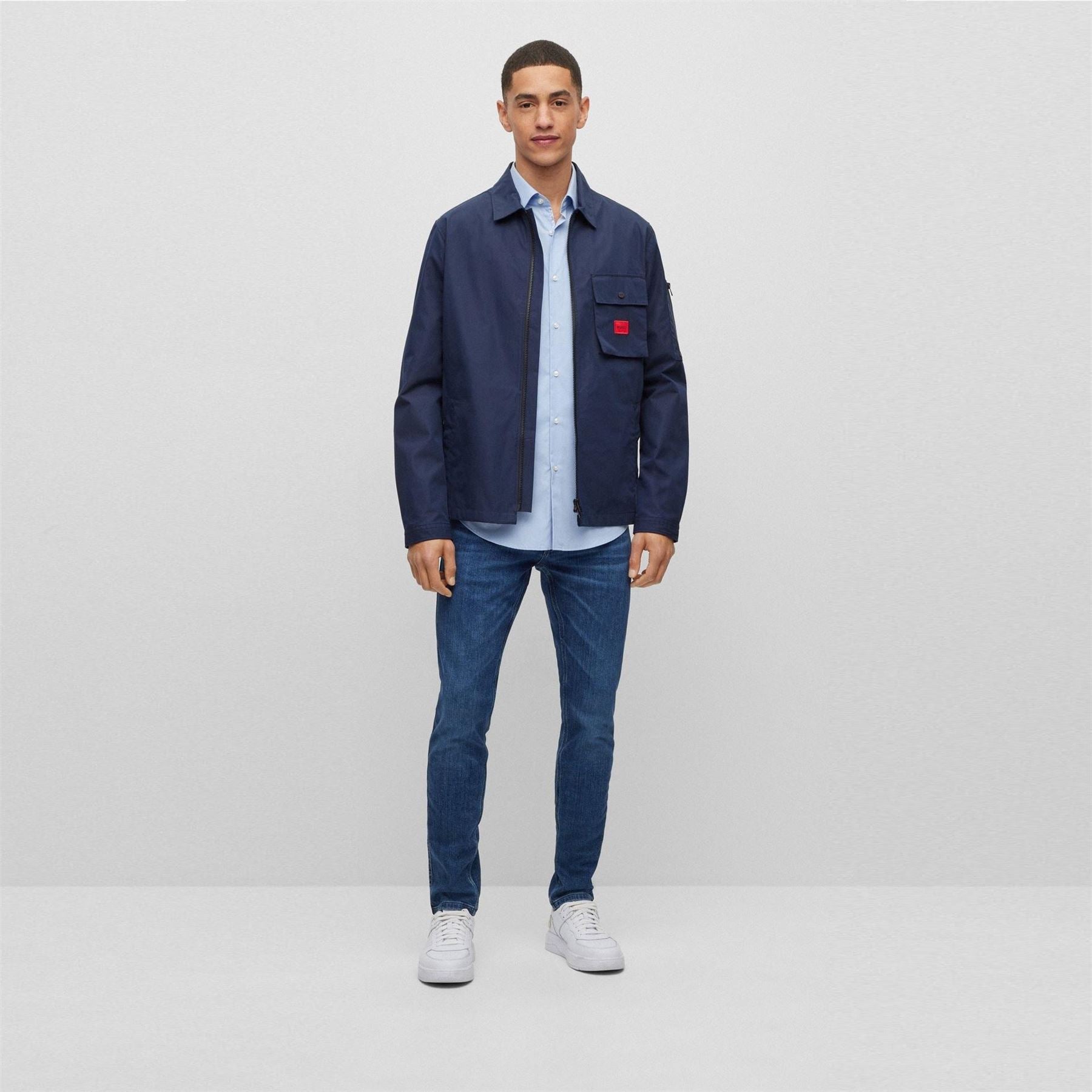 Hugo HUGO Emmond Cotton Long Sleeve Zip Overshirt   Contemporary Design with Logo Detail