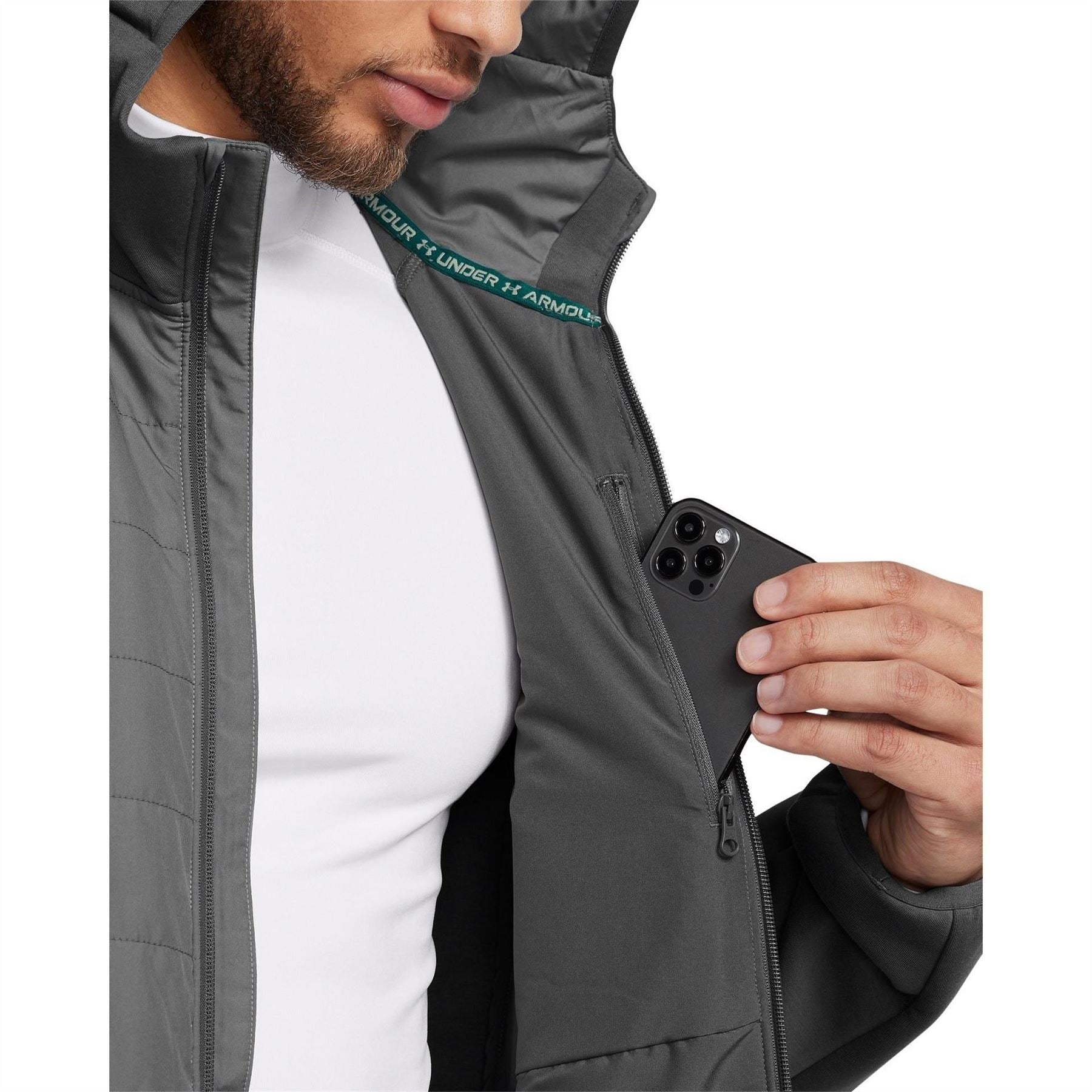 Under Armour Solid Patterned Hooded Ribbed Cuff Softshell Jacket