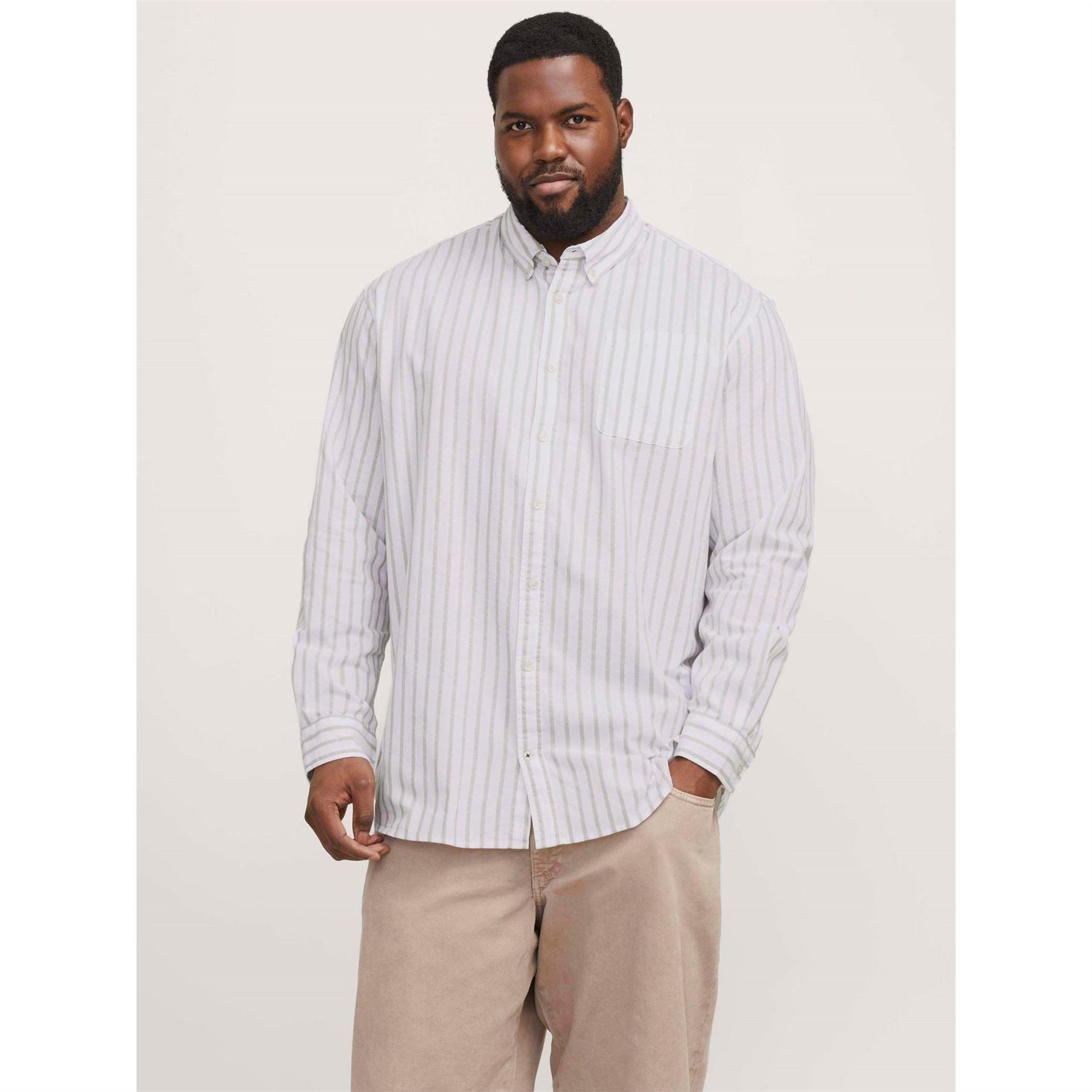 Jack and Jones Oxford Chest Pocket Collared Long Sleeve Cuban Shirt