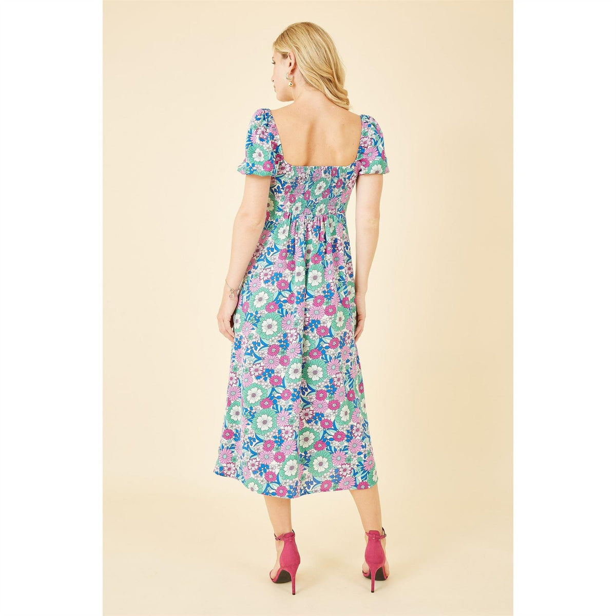 Mela London Retro Flower Print Midi Dress