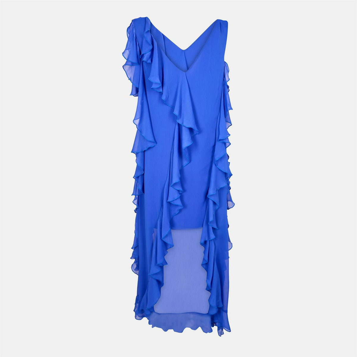 Biba Ruffle V-Neck Sleeveless Midi Dress