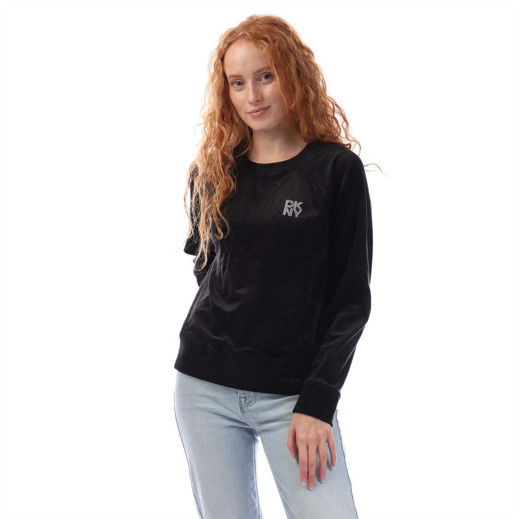 DKNY Velour Logo Crew Neck Sweatshirt