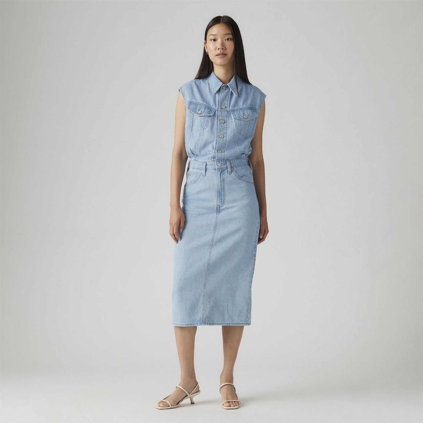 Levis Iconic Collared Neck Sleeveless Midi Shirt Dress