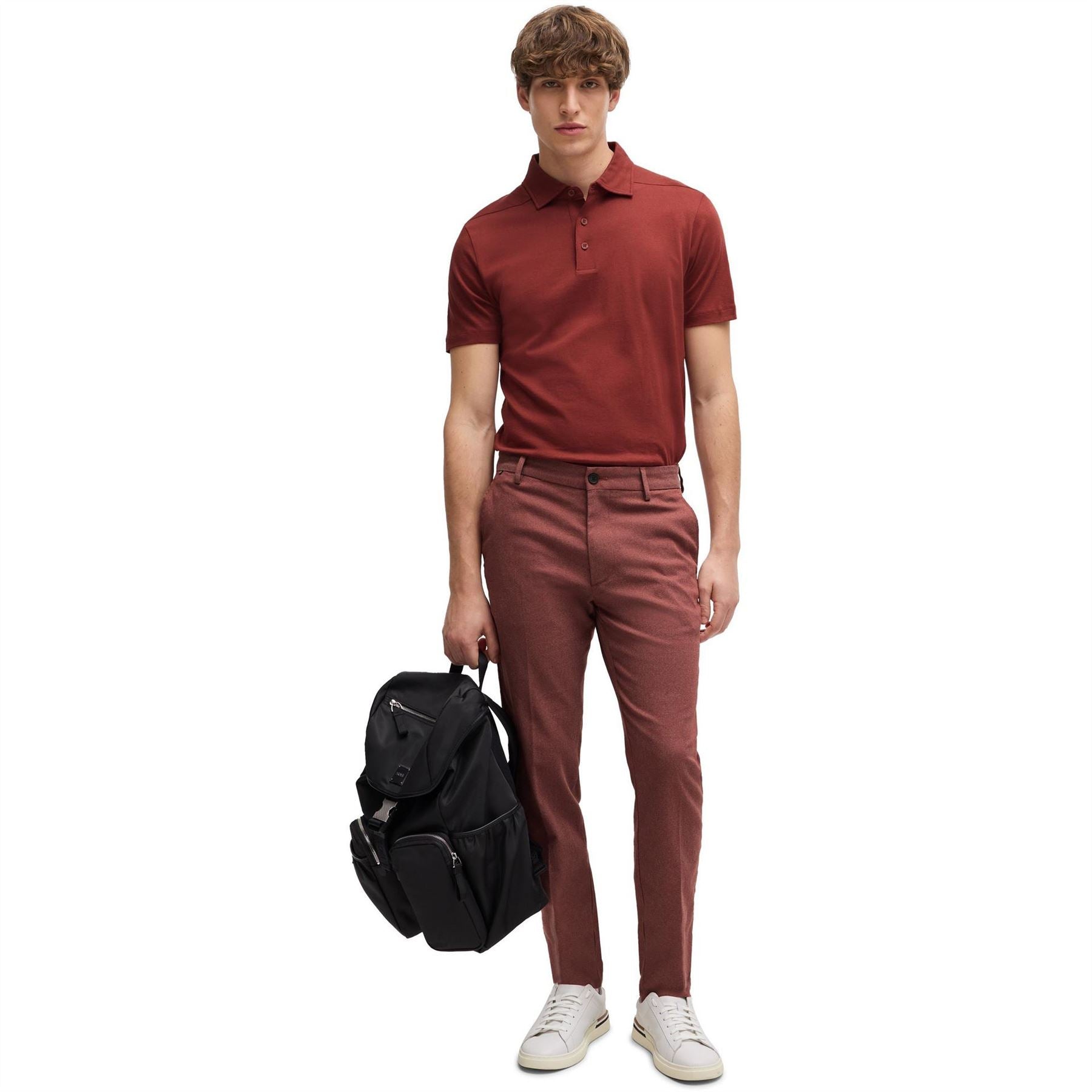 Boss Solid Patterned Straight Leg Trousers