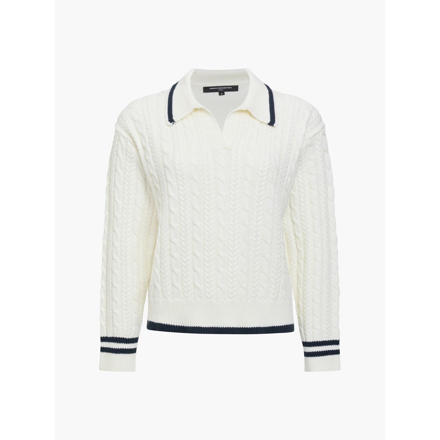 French Connection Klara Cable Knit V Neck Long Sleeve Jumper