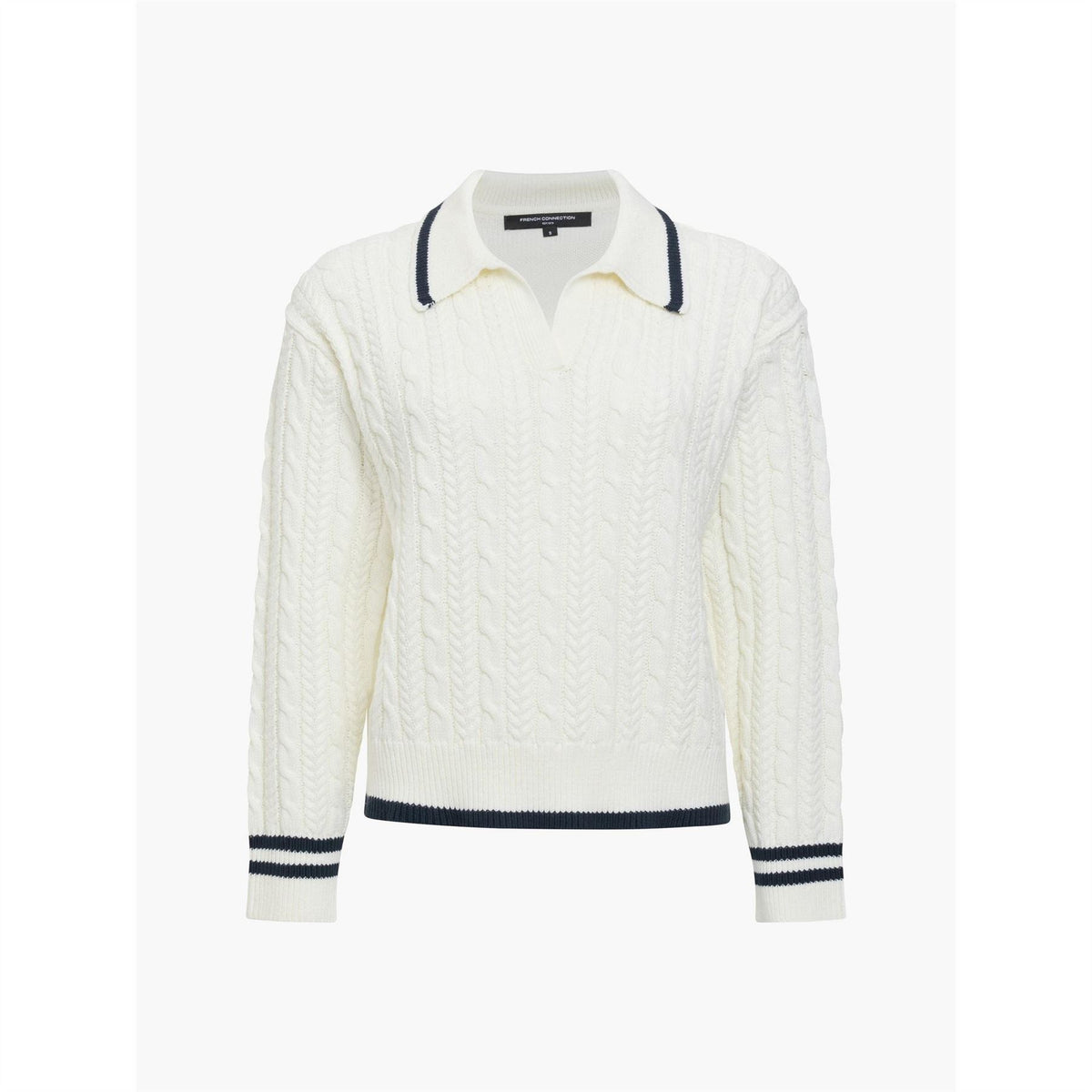 French Connection Klara Cable Knit V Neck Long Sleeve Jumper