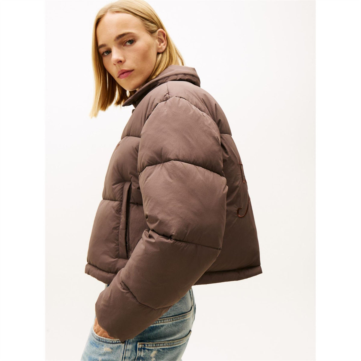 Tommy Jeans Solid Patterned Puffer Jacket with Side Pocket