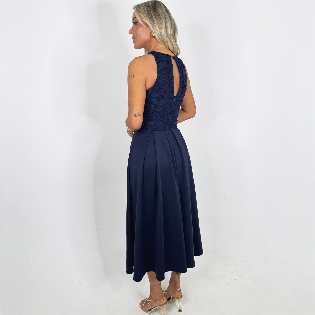 AX Paris Embroidered Top Overlay A Line Skirt Midi Dress