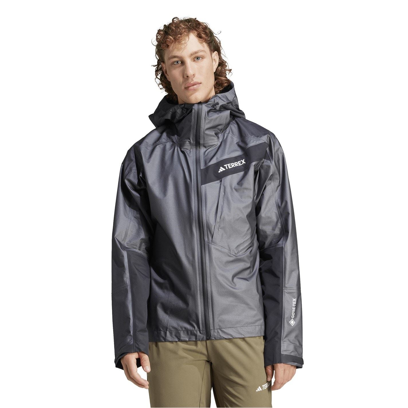 adidas Gore Act Hooded Neck Full Zipper Geometric Patterned Rain Jacket