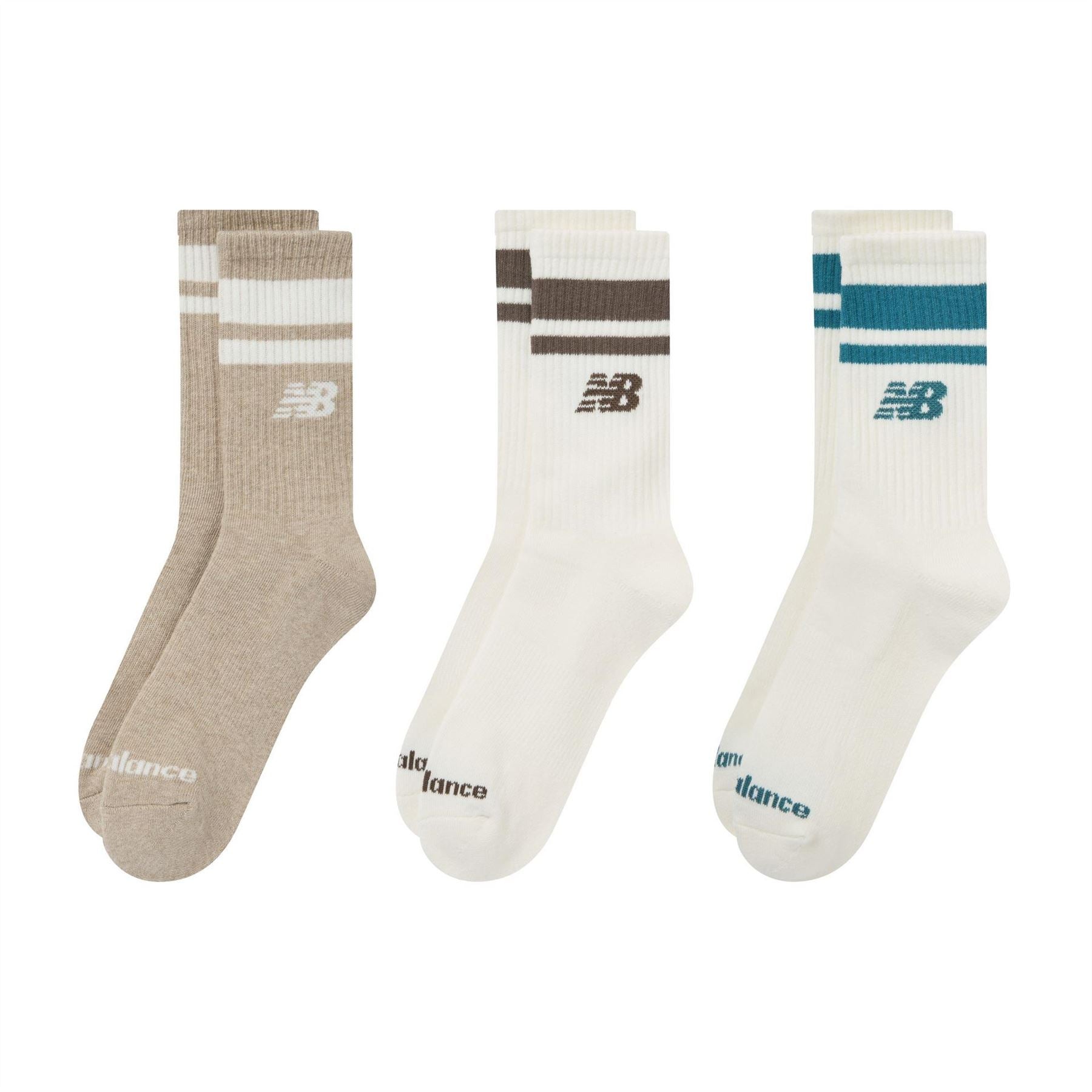 New Balance Stripe Midcalf 3 Pack Crew Socks