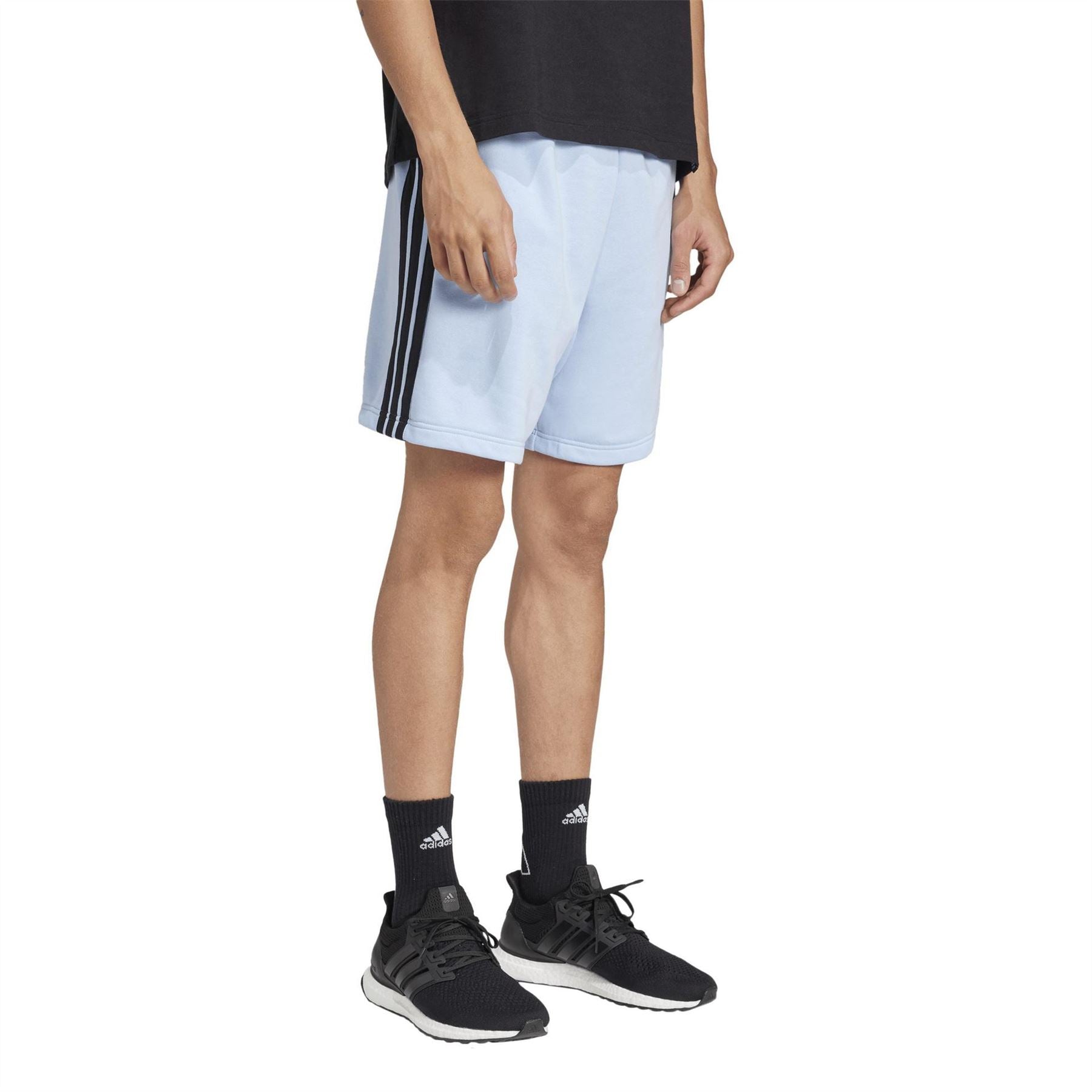 adidas Mens Essentials 3 Stripe Fleece Shorts