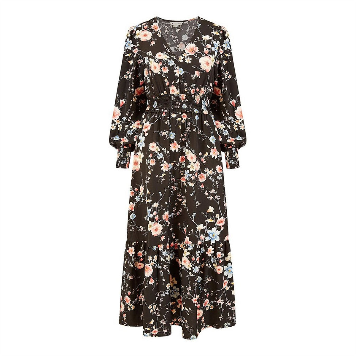 Yumi Floral Print Ruched Midi Dress