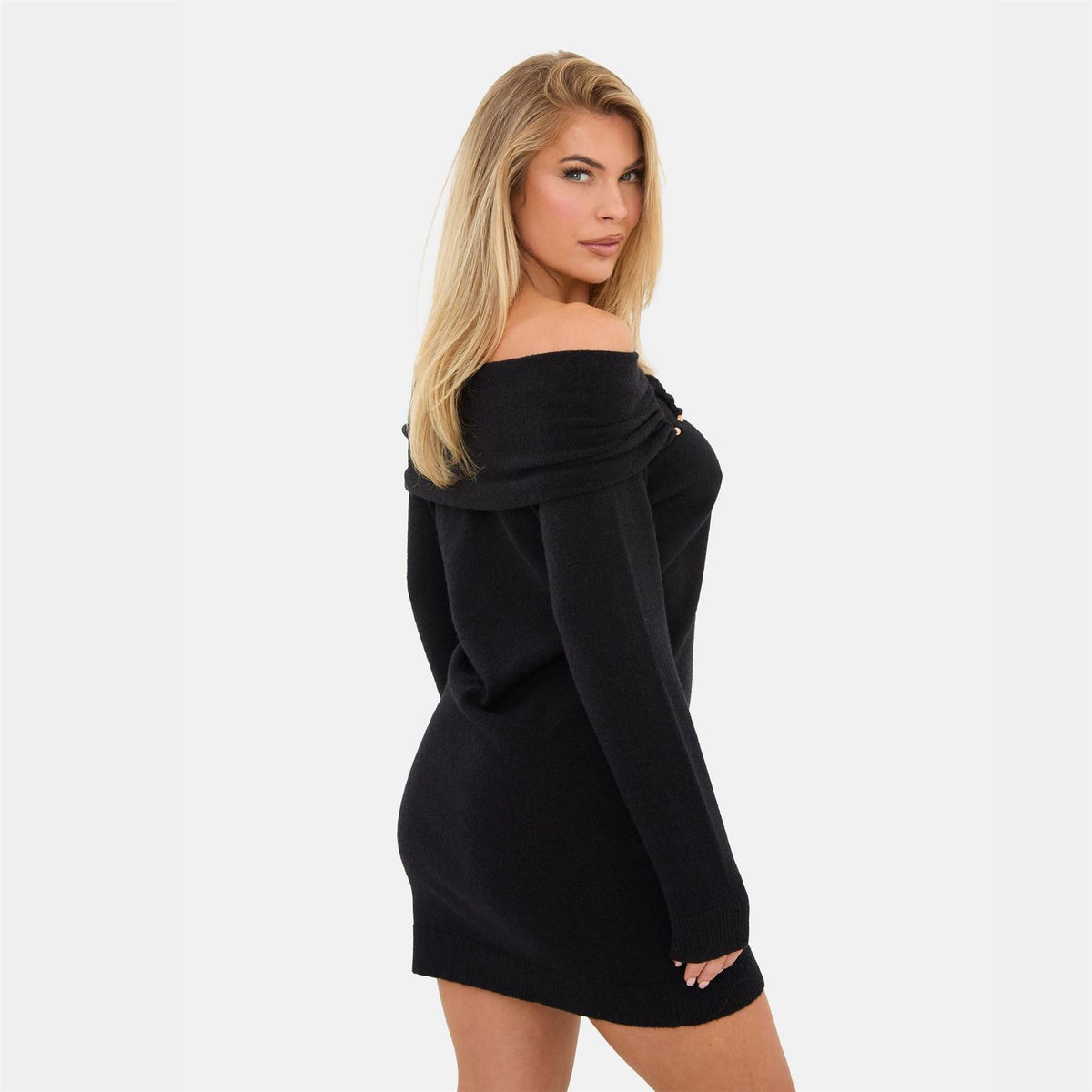 I Saw It First Trim Bardot Mini Long Sleeve Knitted Jumper Dress