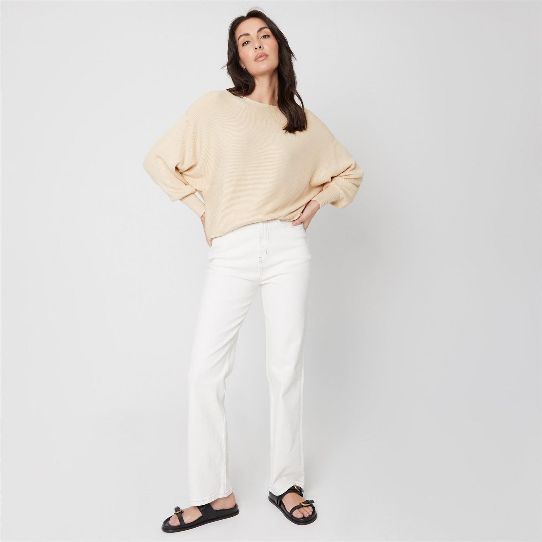 Be You Batwing Boat Neck Three Quarter Sleeve Sweater