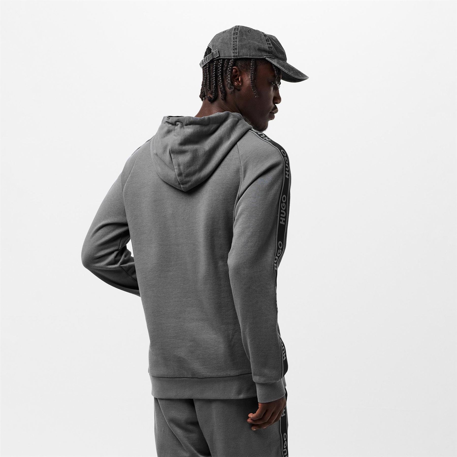 Hugo HUGO Bodywear Liam Soft Cotton Pullover Hoodie with Logo Tape Detail   Natural Fabric