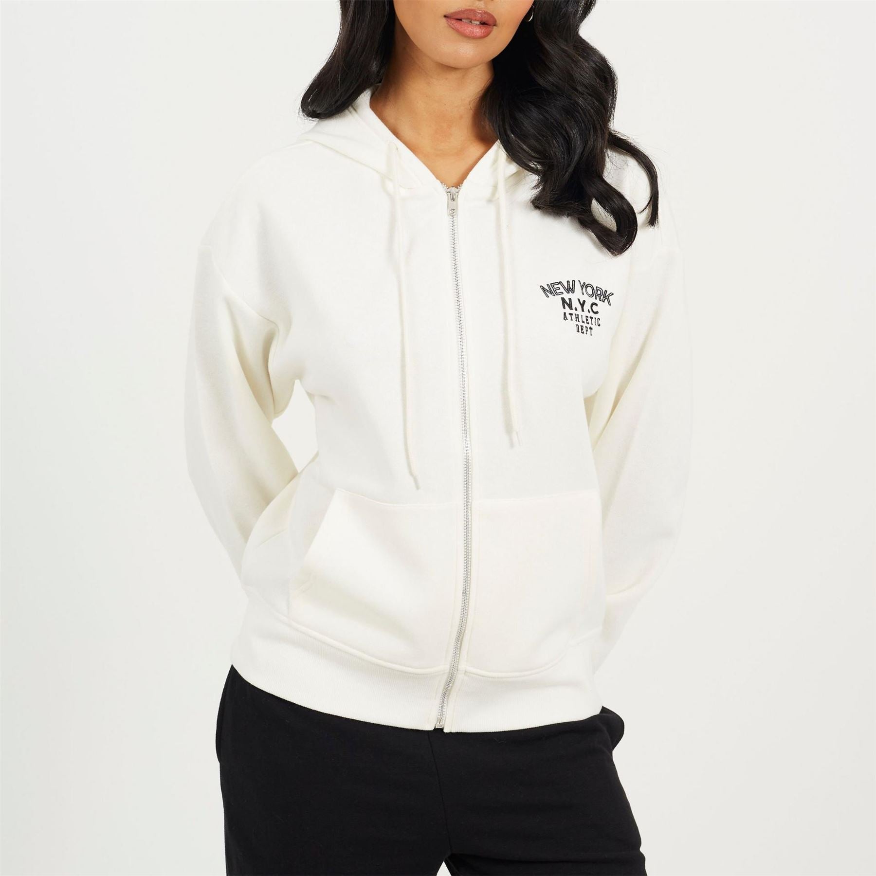 Brave Soul Womens Zip Through Hooded Sweatshirt With New York Embroidery