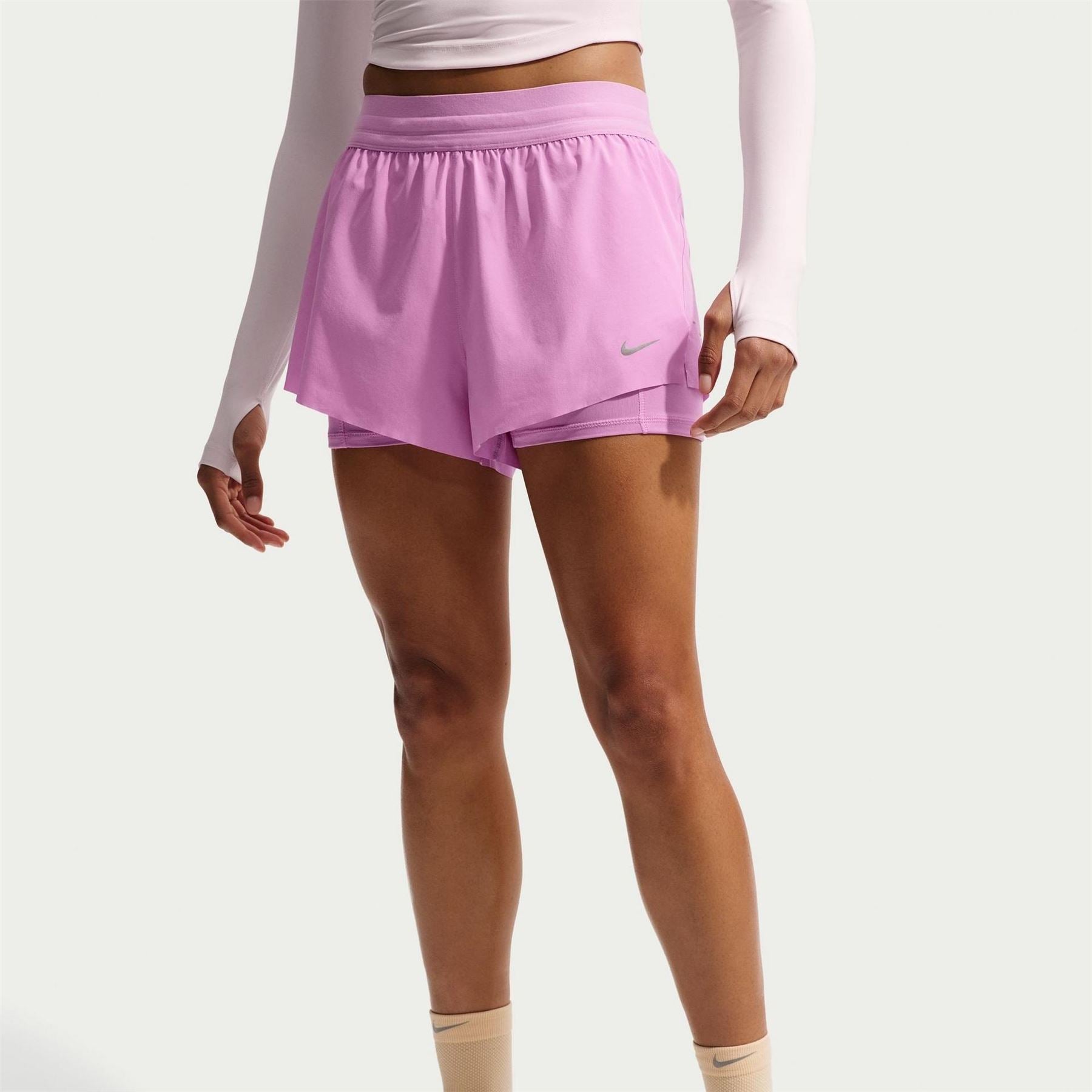 Nike Womens Dri Fit Swift Mid Rise 3 2 In 1 Shorts