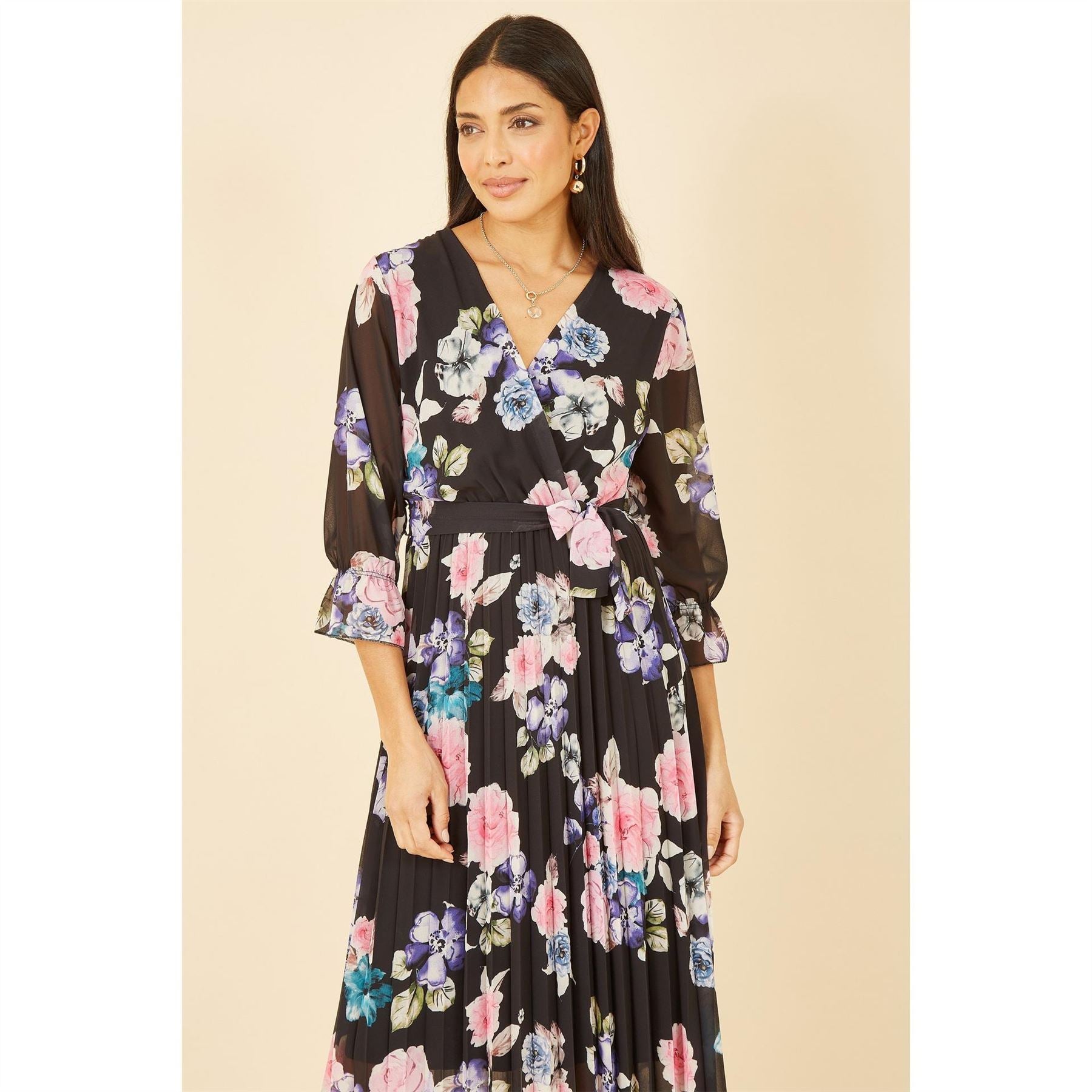 Yumi Floral Pleated Wrap Midi Dress