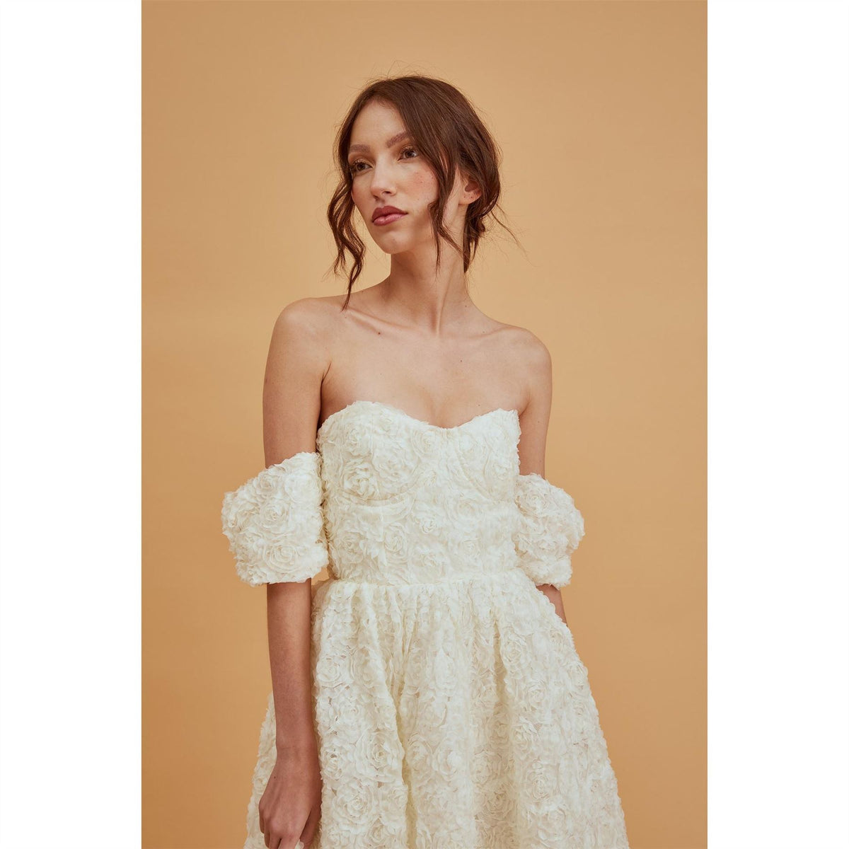 True Decadence Cream Bardot Bust Cup Midi Dress