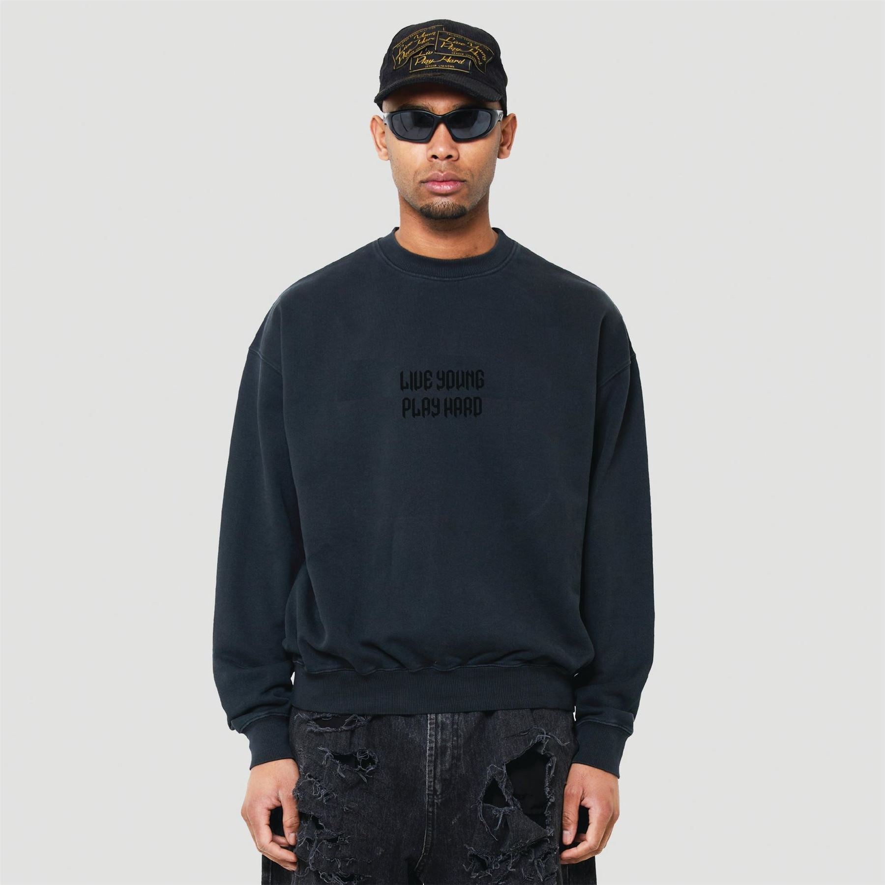 LYPH Punk Text Graphic Crew Neck Long Sleeve Sweatshirt