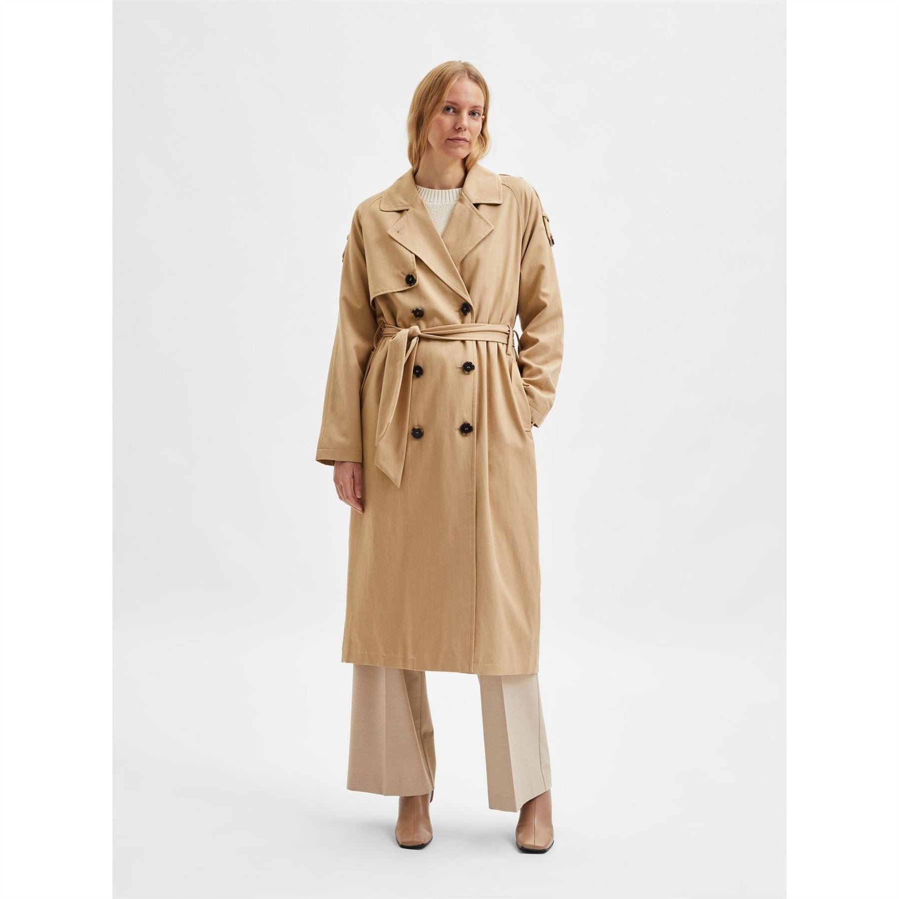 Selected Femme Bern Water Resistant Cotton Long Sleeve Trench Coat