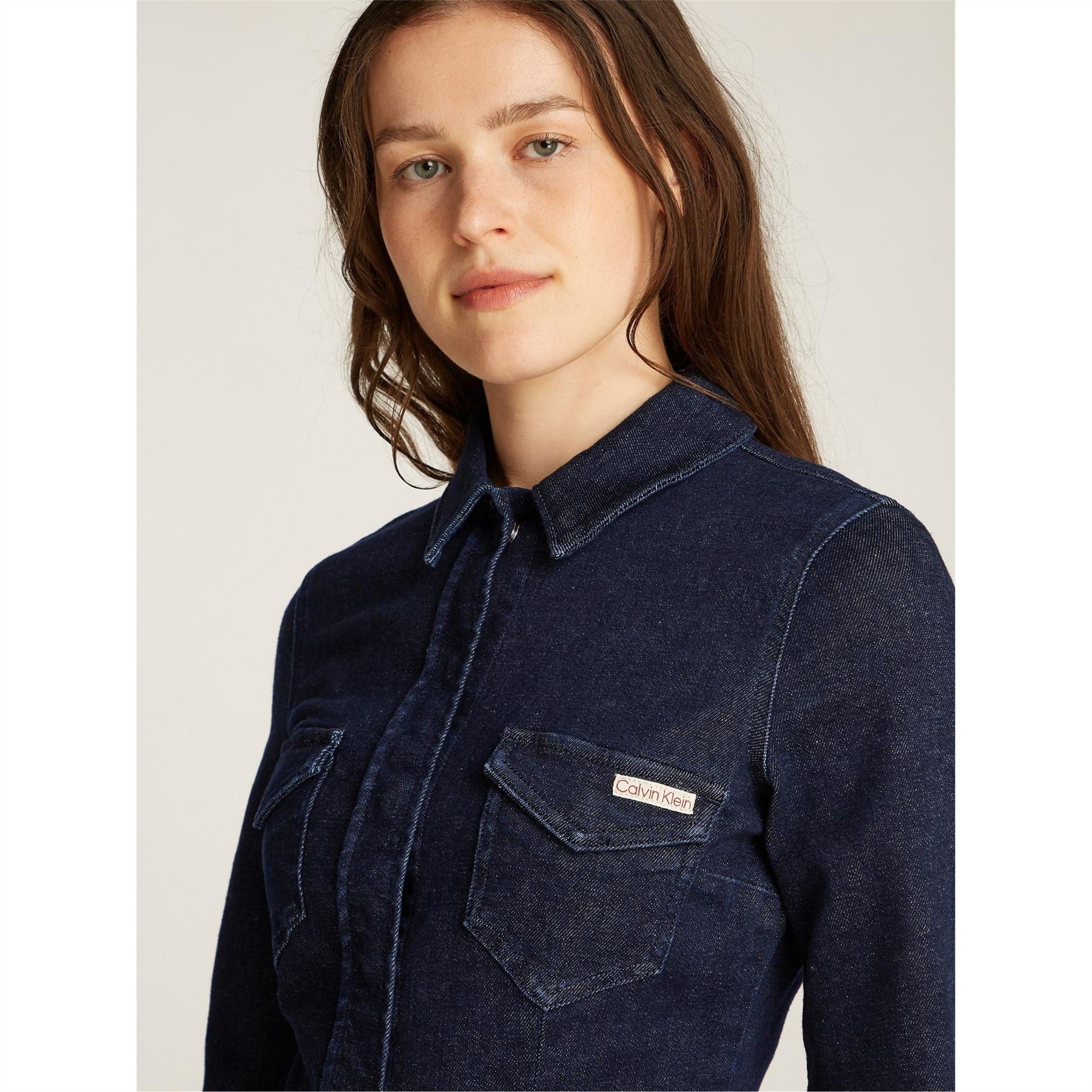 Calvin Klein Jeans Lean Collared Neck Mini Shirtdress