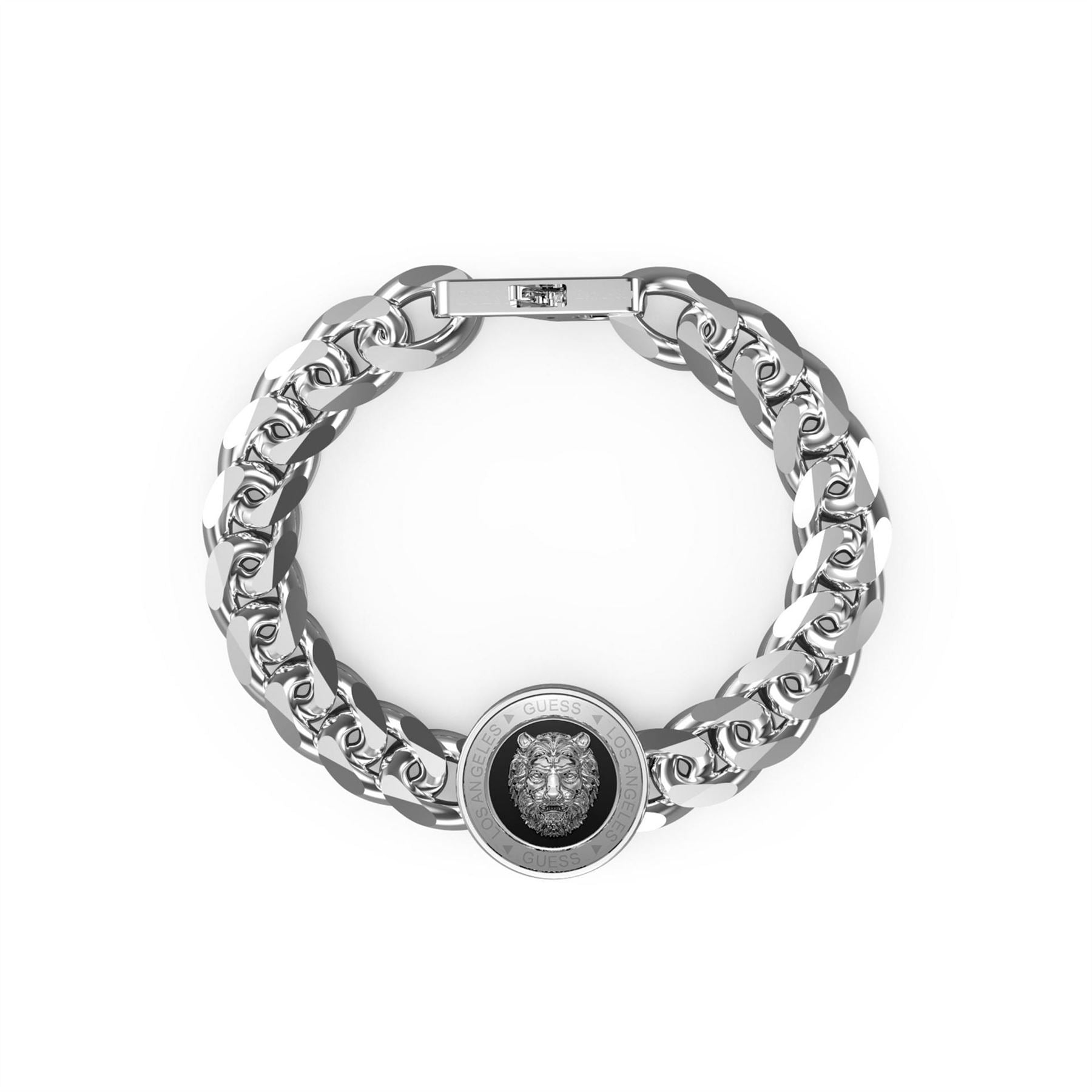 Guess 21mm Lion Coin  And  Black Bracelet