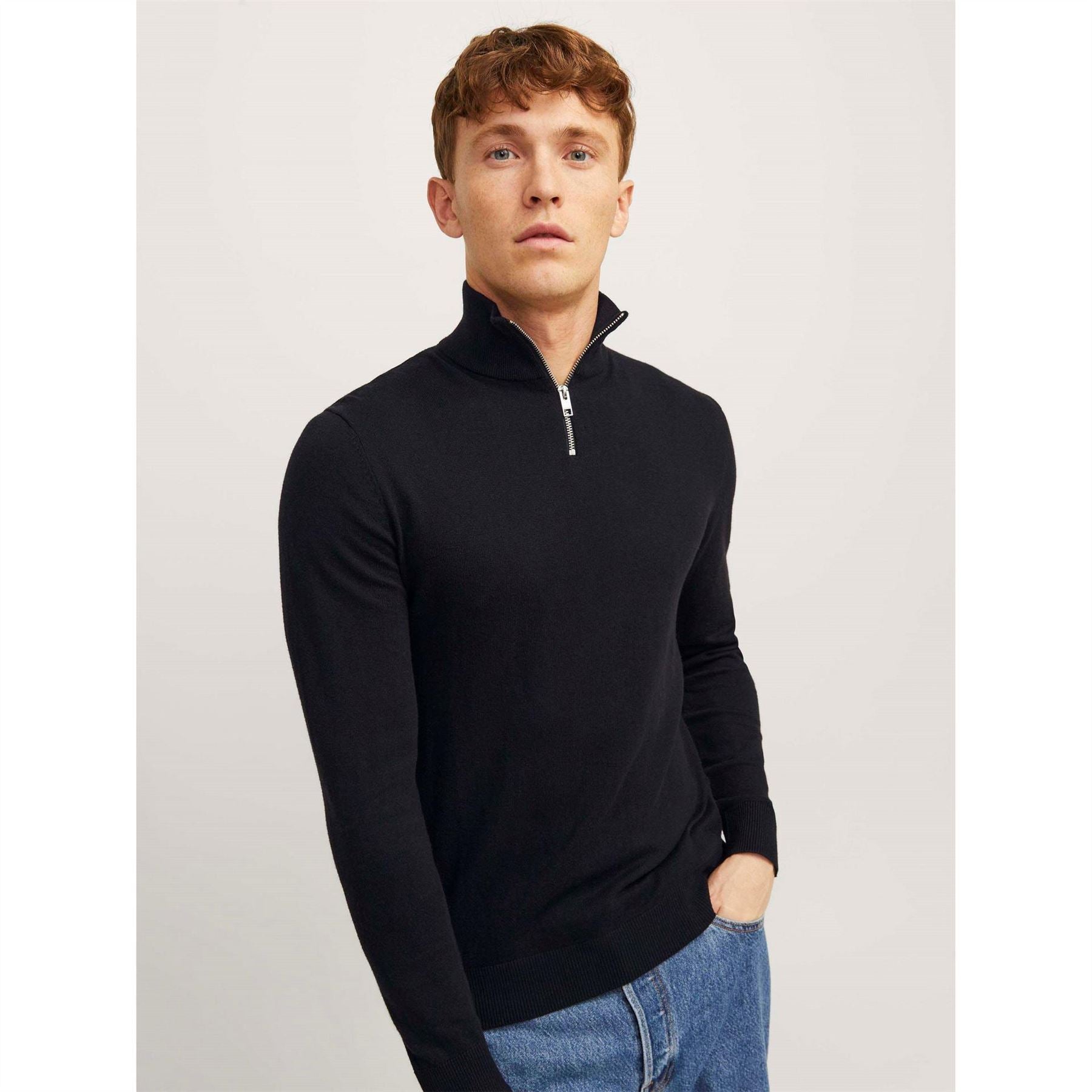 Jack and Jones Mens Emil Half Zip Knitted Top