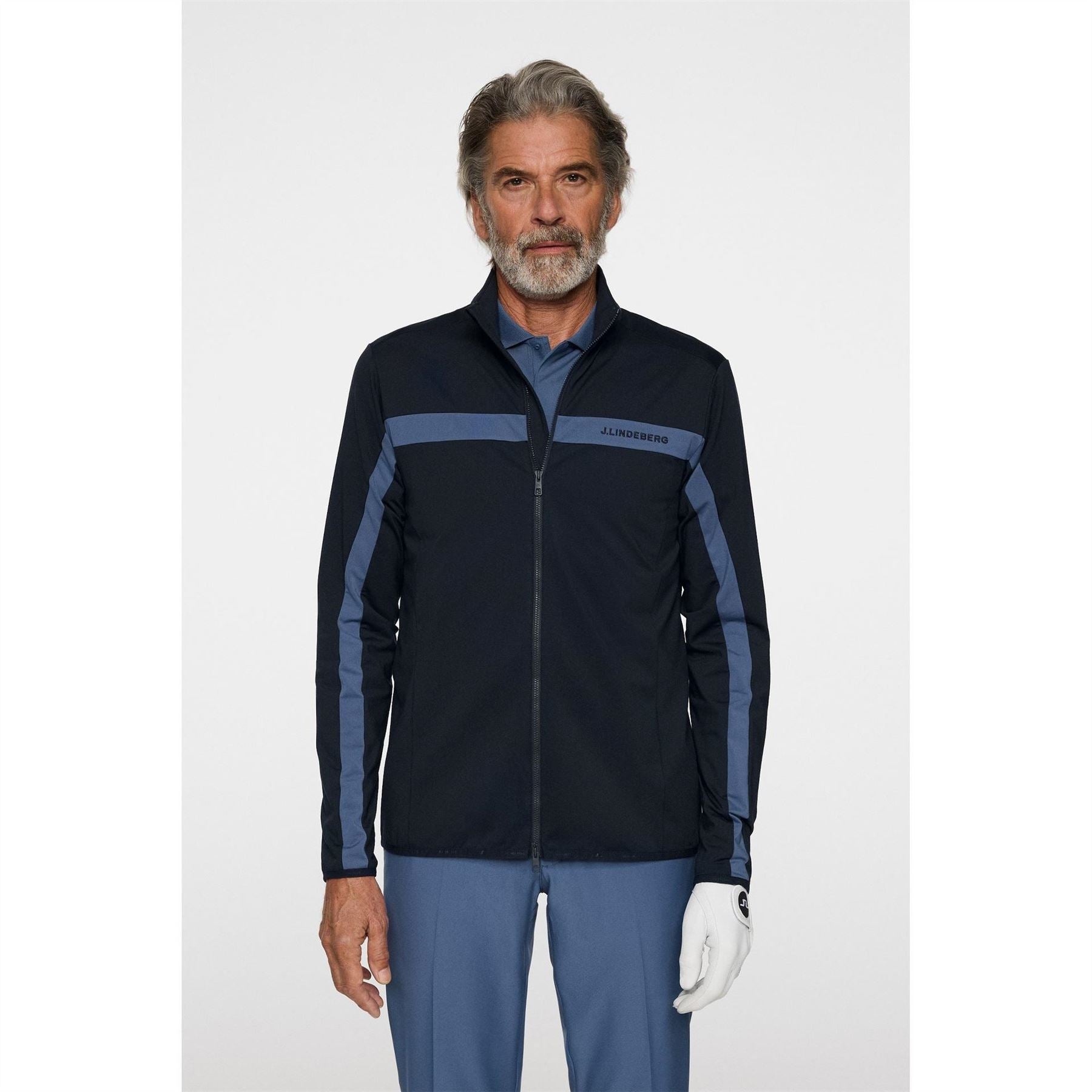 J Lindeberg Golf Jarvis Stripe Patterned Full Zipper Zipped Pocket Fitted Cuff Jacket
