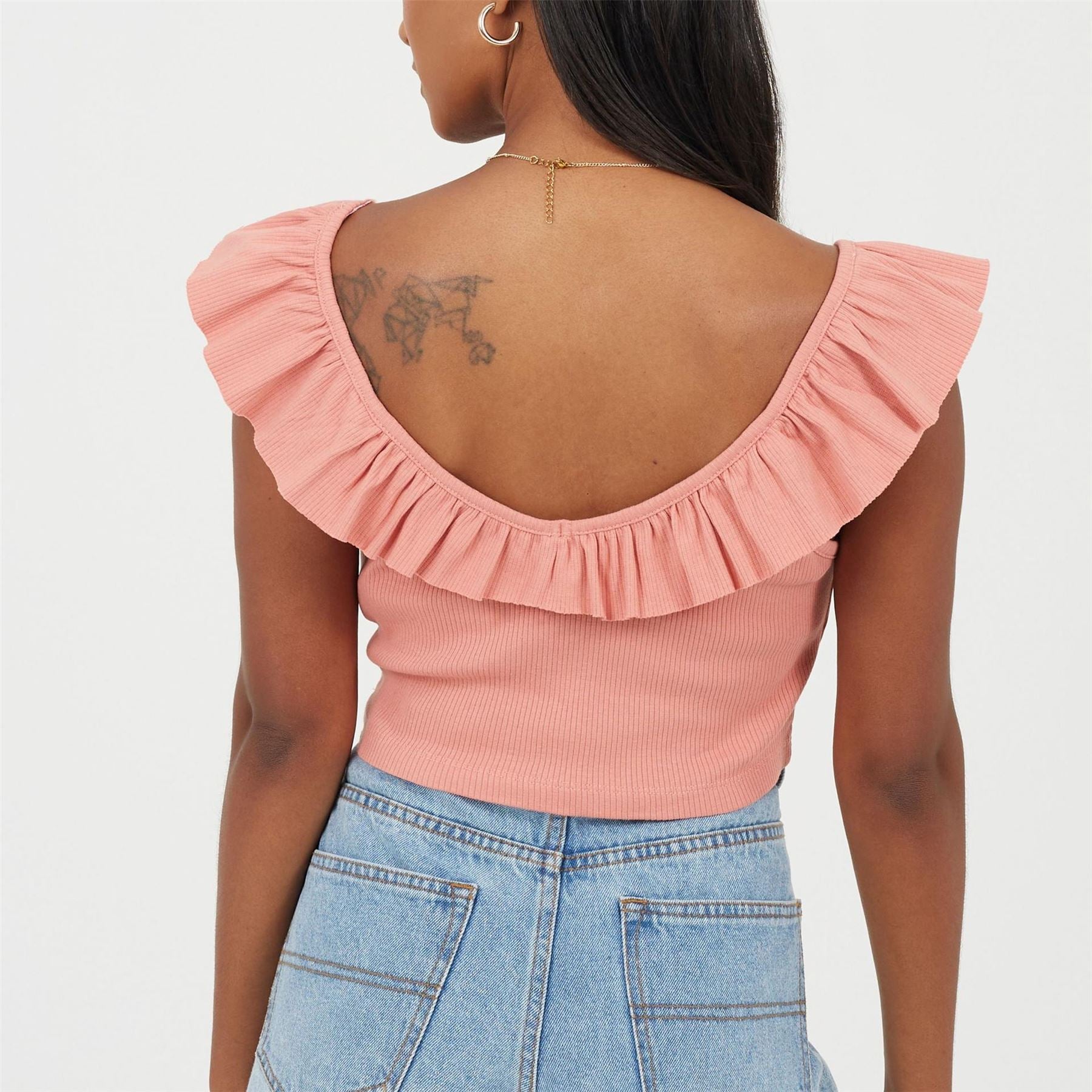 Brave Soul Womens Frill Vest With Gathered Front