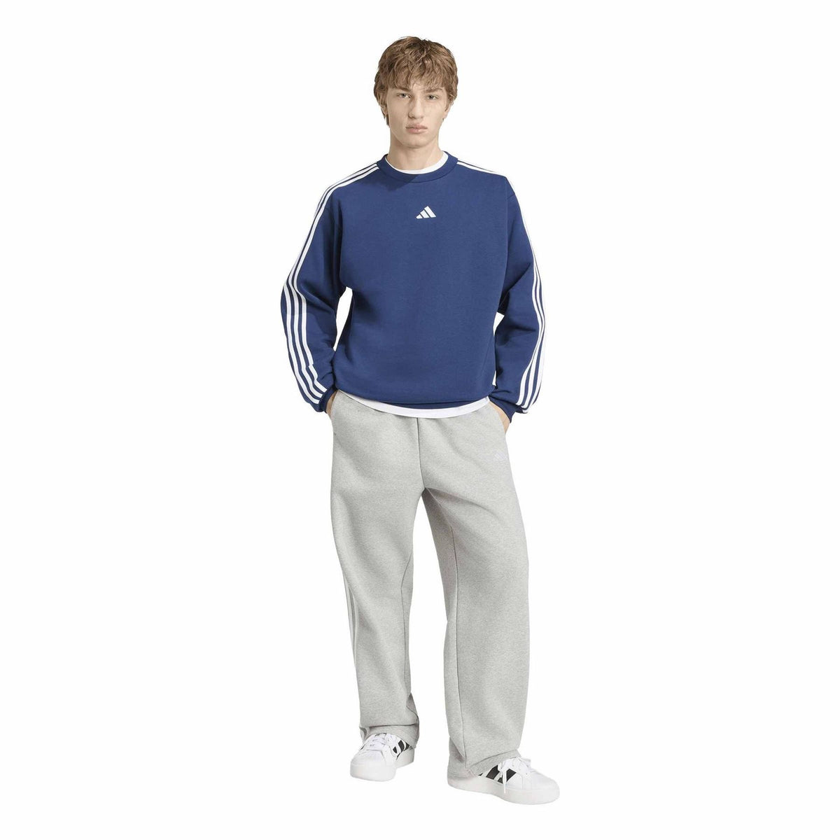 adidas Mens Essentials Crew 3 Stripes Pullover Sweatshirt
