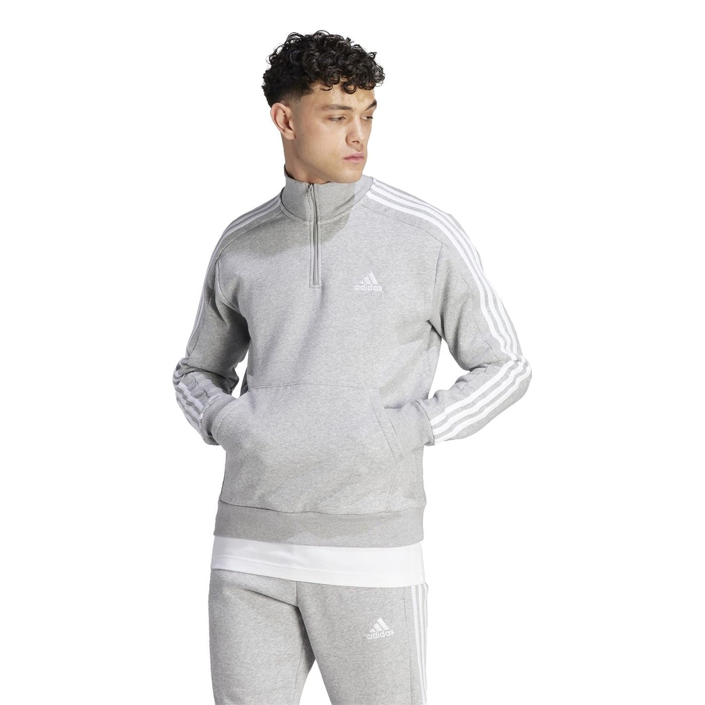 adidas Mens 3 Stripe Zip Top