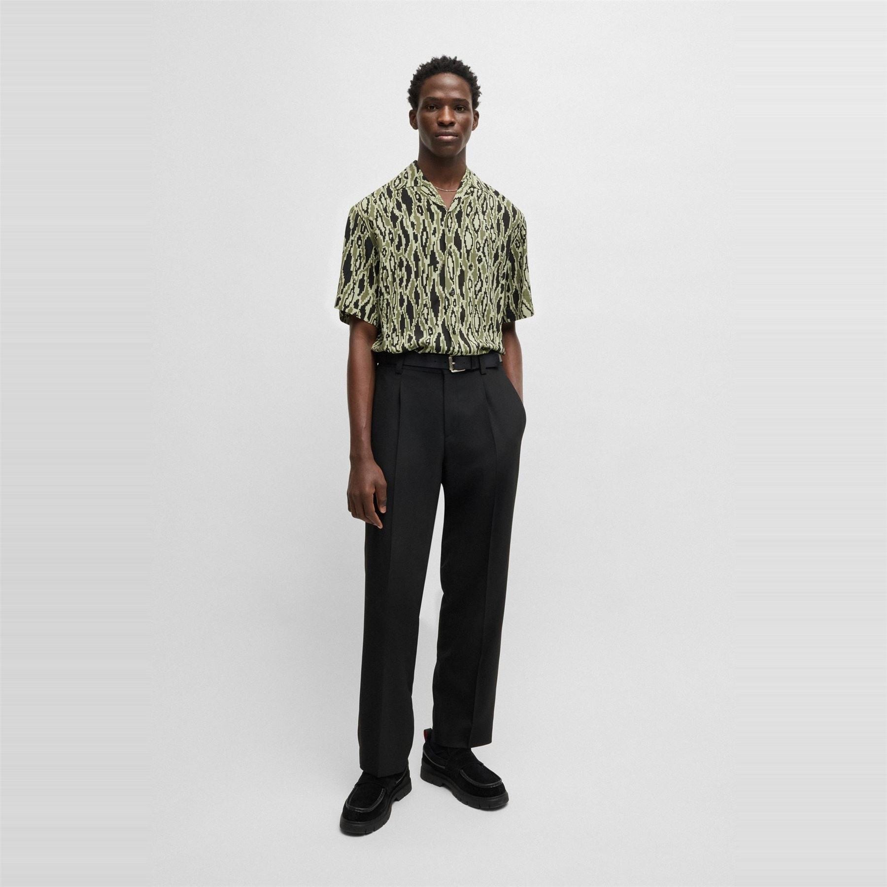 Hugo Espino Red Geometric Short Sleeve Tailored Fit Shirt