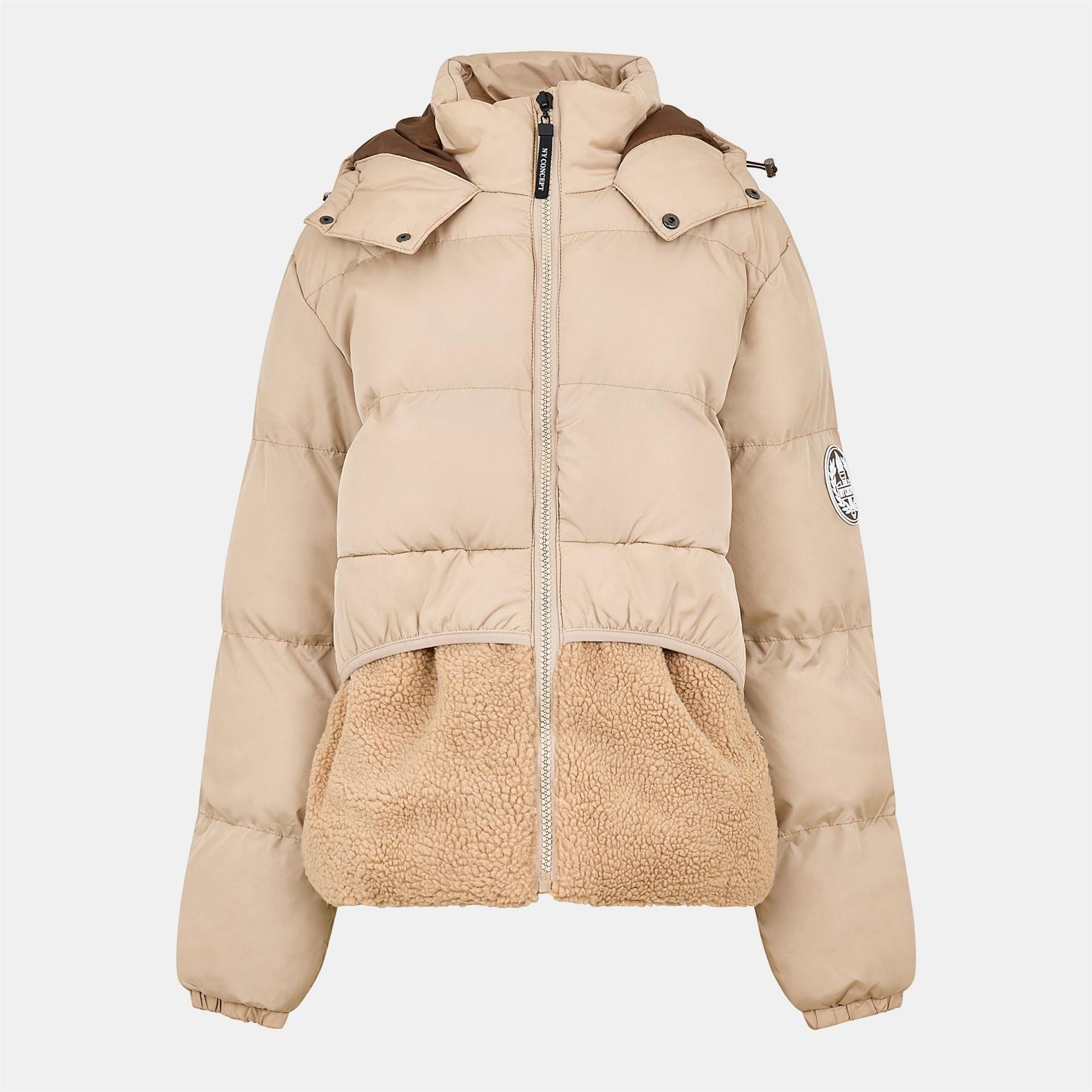 NY Concept Solid Patterned Puffer Jacket with Front Zipper Pocket