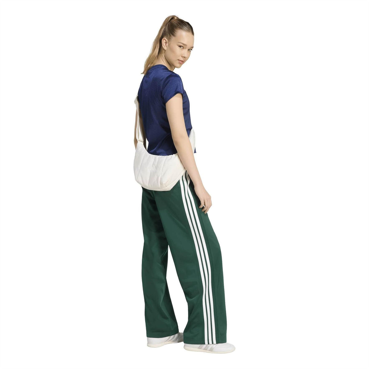 adidas Three Stripes Wide Leg Mid Rise Athletic Pants