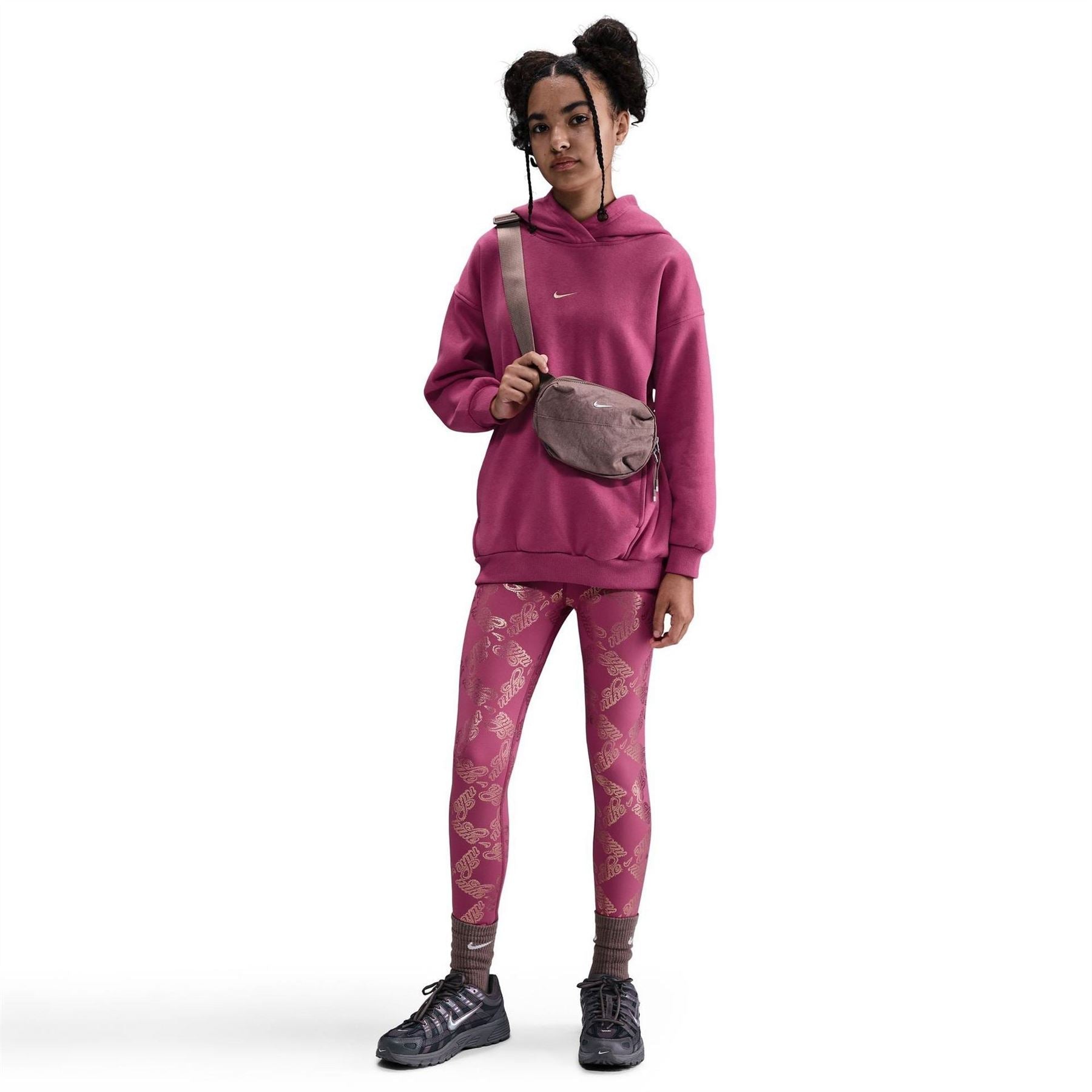 Nike Embroidered Hooded Neck Long Sleeve Drop Shoulder Sweatshirt