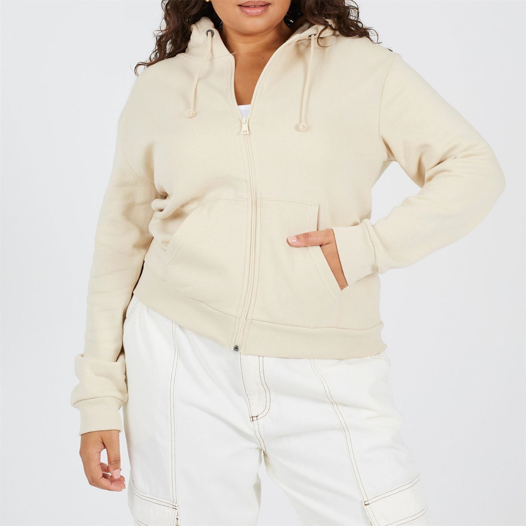 Brave Soul Solid Patterned Hooded Ribbed Cuff Sweat Jacket with Kangaroo Pocket